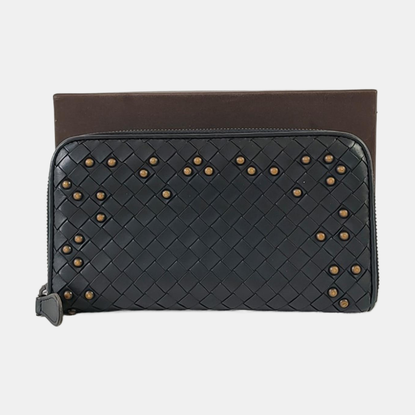BOTTEGA VENETA Olimpia Black Cowhide Braided Rivet Wallet Black hardware-(SKU)-959767713