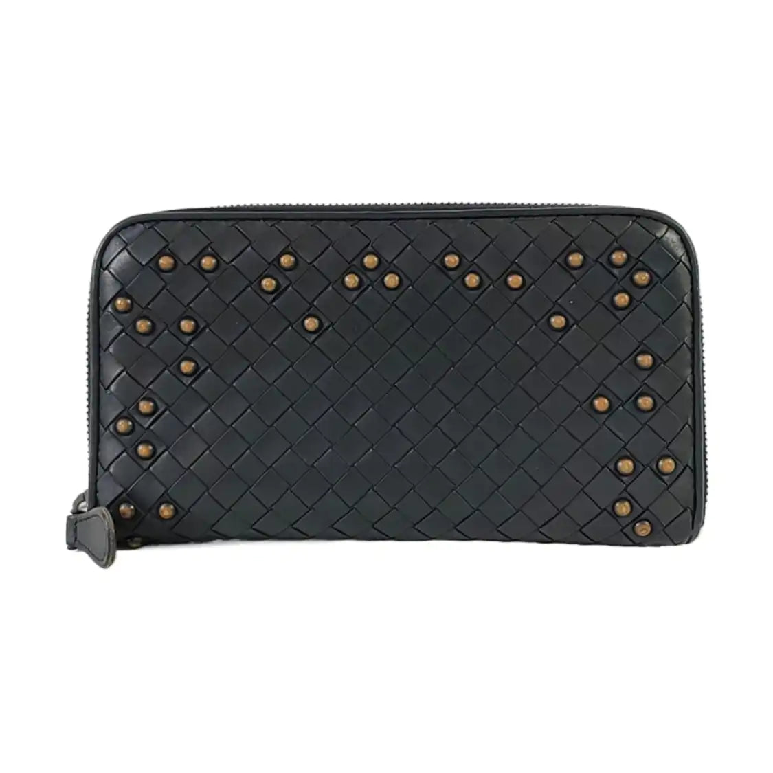 BOTTEGA VENETA Olimpia Black Cowhide Braided Rivet Wallet Black hardware-(SKU)-959767713
