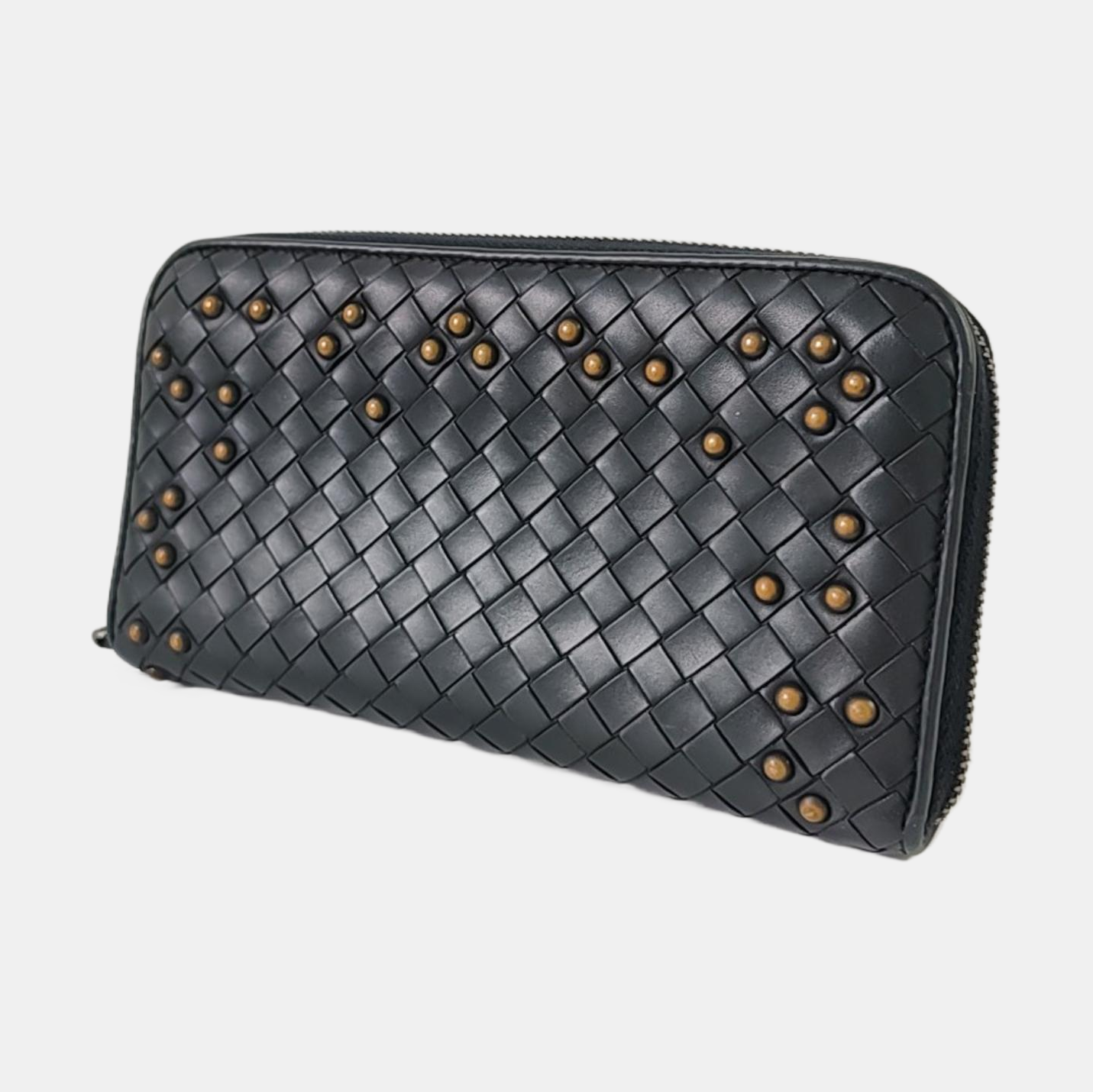 BOTTEGA VENETA Olimpia Black Cowhide Braided Rivet Wallet Black hardware-(SKU)-959767713