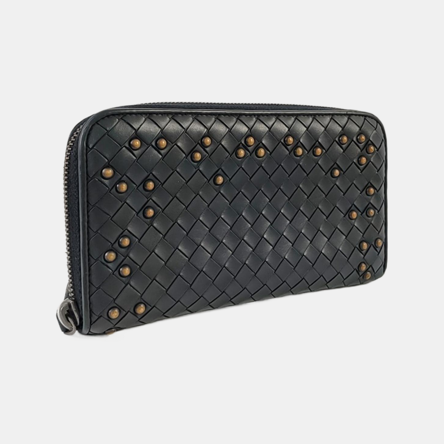 BOTTEGA VENETA Olimpia Black Cowhide Braided Rivet Wallet Black hardware-(SKU)-959767713