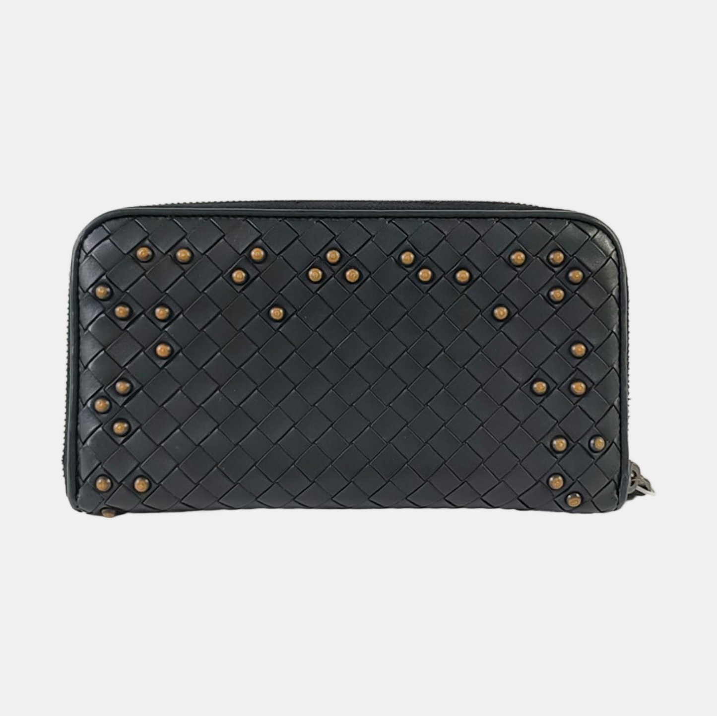 BOTTEGA VENETA Olimpia Black Cowhide Braided Rivet Wallet Black hardware-(SKU)-959767713