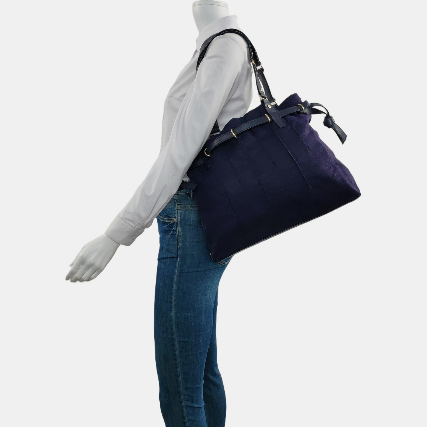 CELINE Tote bag Dark Blue Canvas Shoulder Bag Tote Golden hardware-(SKU)-959916970