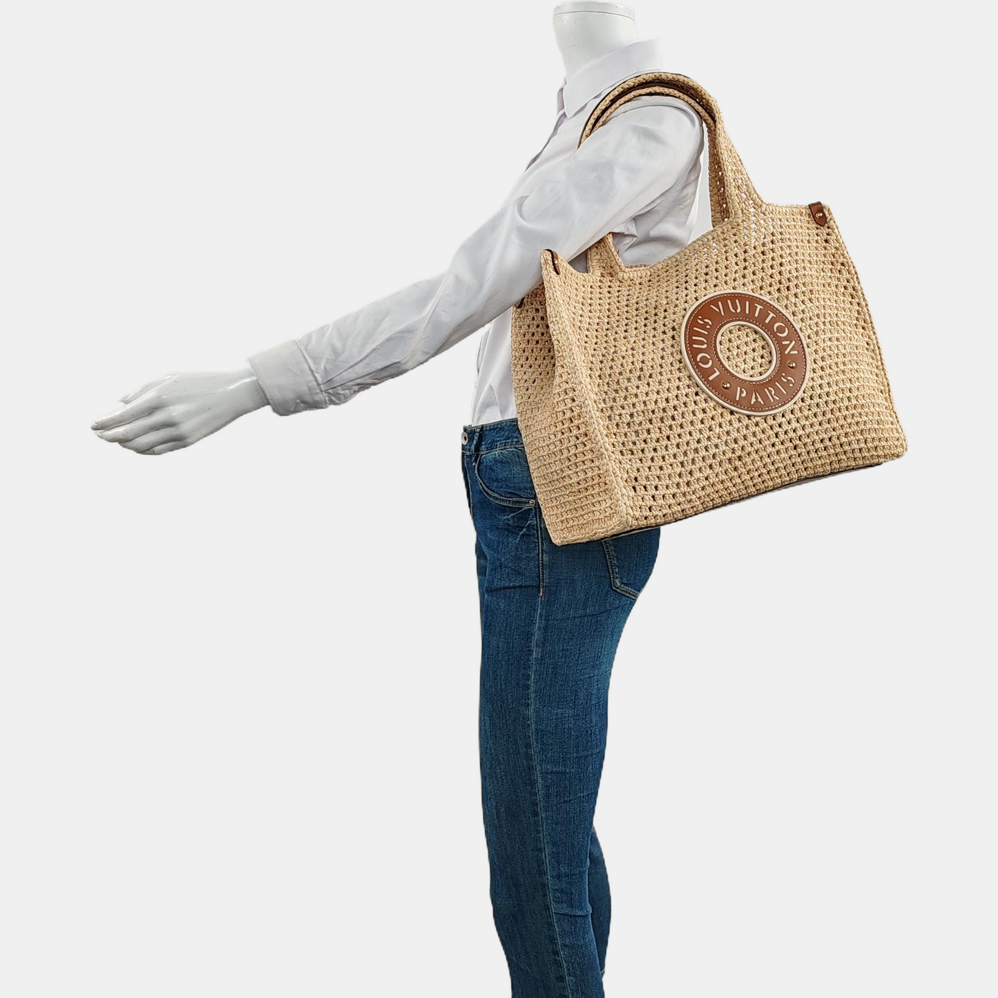 LOUIS VUITTON ONTHEGO Medium Brown Woven Jungle Bag Crossbody Shoulder Bag with Golden Hardware-(SKU)-959709161