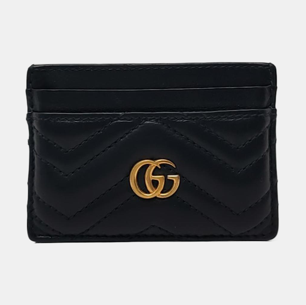 GUCCI GG Marmont Black leather quilted wave-pattern card holder Golden hardware-(SKU)-942018070
