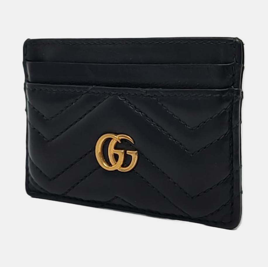 GUCCI GG Marmont Black leather quilted wave-pattern card holder Golden hardware-(SKU)-942018070