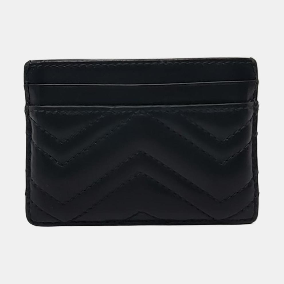 GUCCI GG Marmont Black leather quilted wave-pattern card holder Golden hardware-(SKU)-942018070