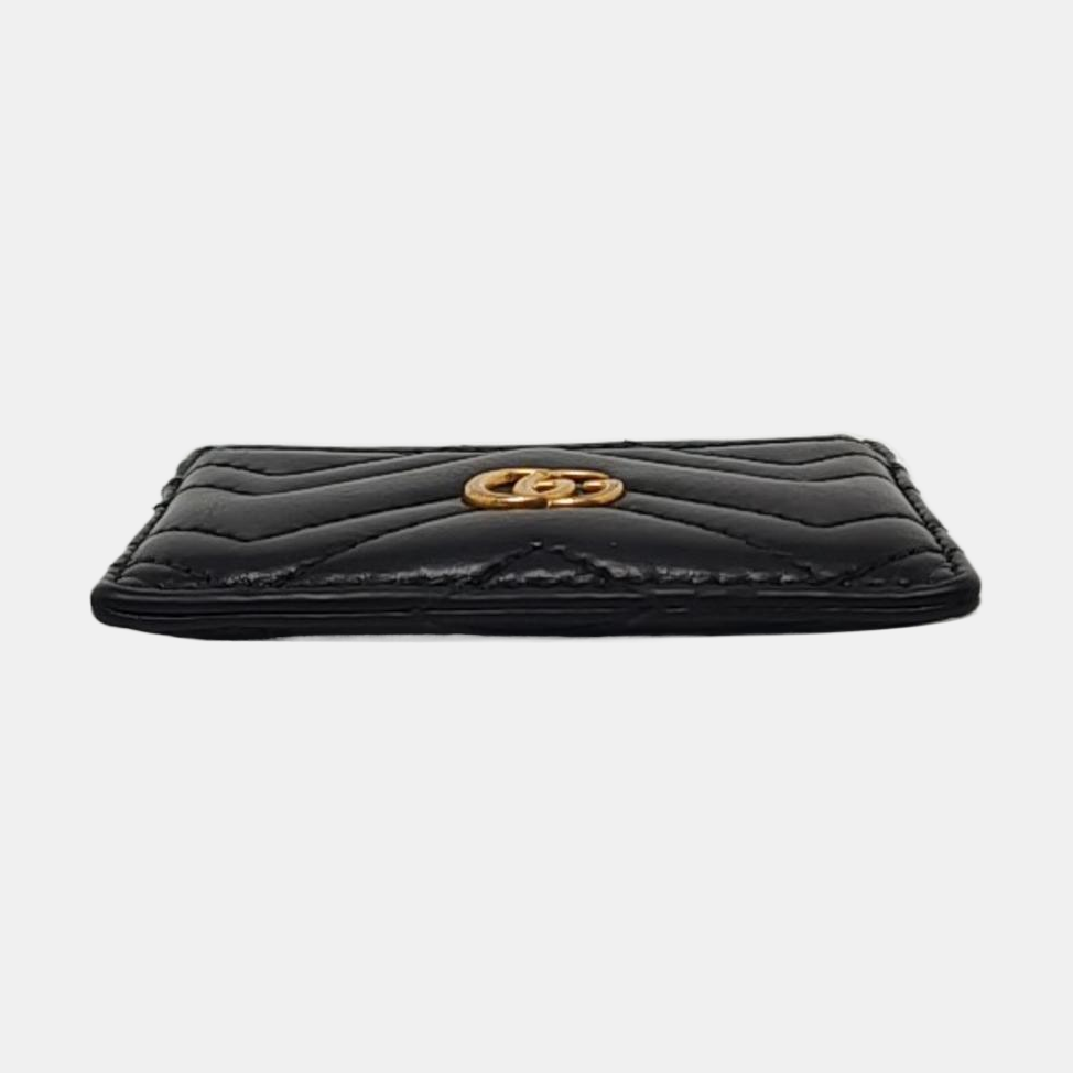 GUCCI GG Marmont Black leather quilted wave-pattern card holder Golden hardware-(SKU)-942018070