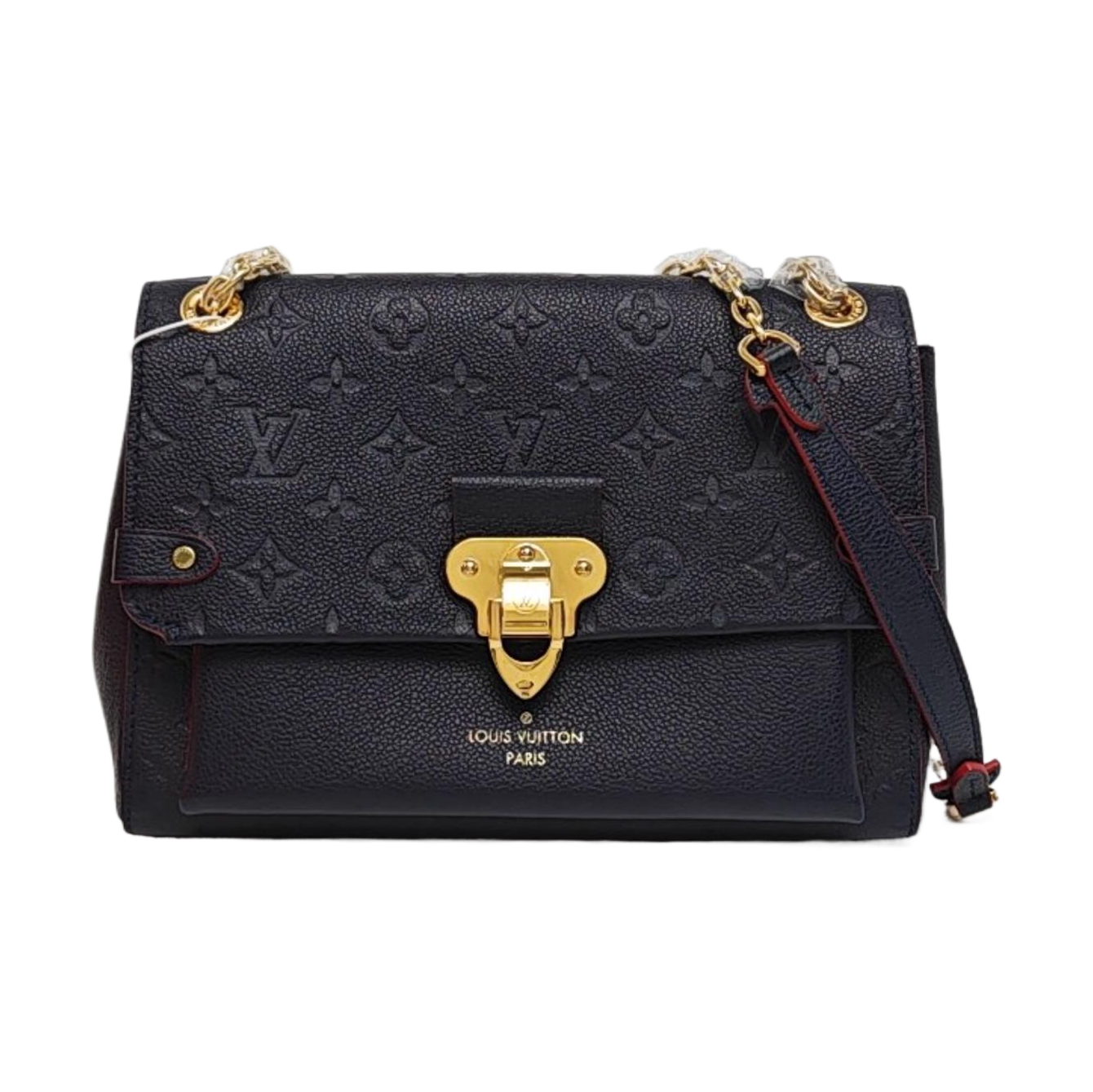 LOUIS VUITTON VAVIN Small Deep Blue Leather Monogram Embossed Single Shoulder Bag Tote Bag Golden Hardware-(SKU)-959801677