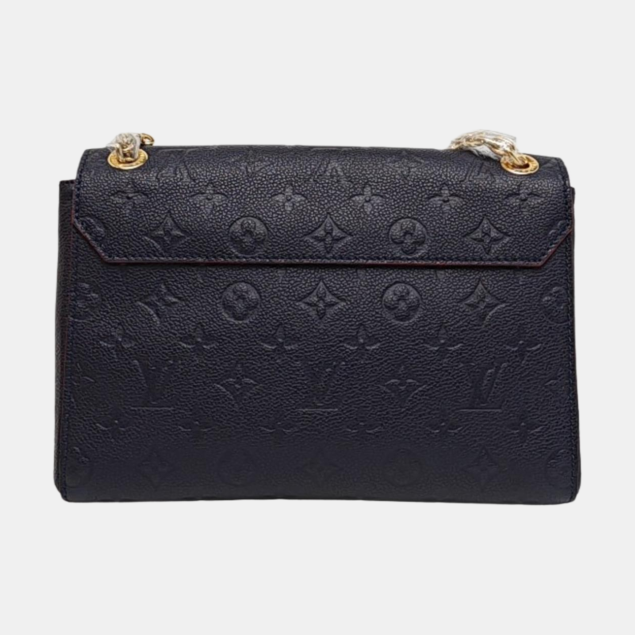 LOUIS VUITTON VAVIN Small Deep Blue Leather Monogram Embossed Single Shoulder Bag Tote Bag Golden Hardware-(SKU)-959801677