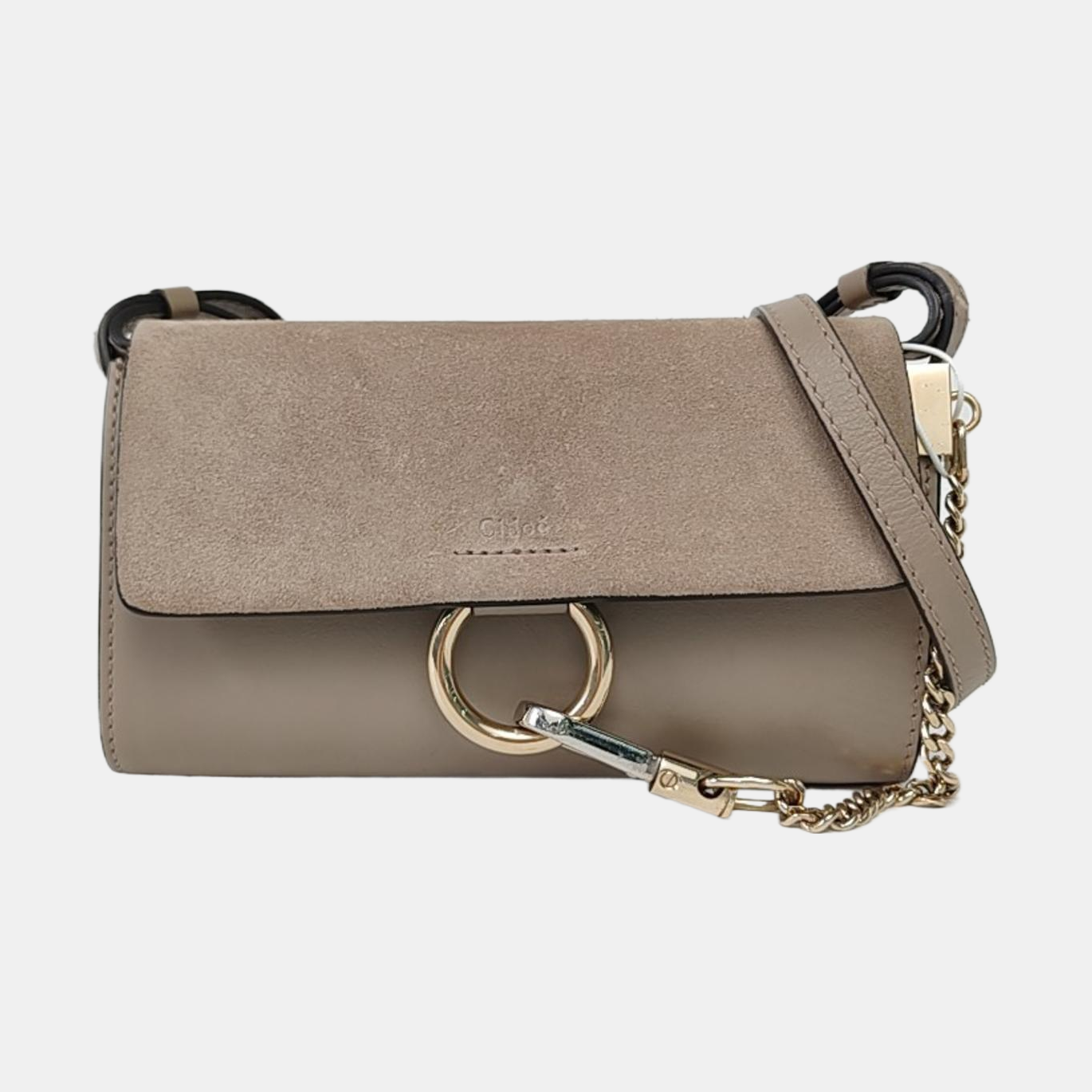 Chloé Faye Gray Cowhide Crossbody Single Shoulder Bag Golden Silver Hardware Removable shoulder strap-(SKU)-959793596
