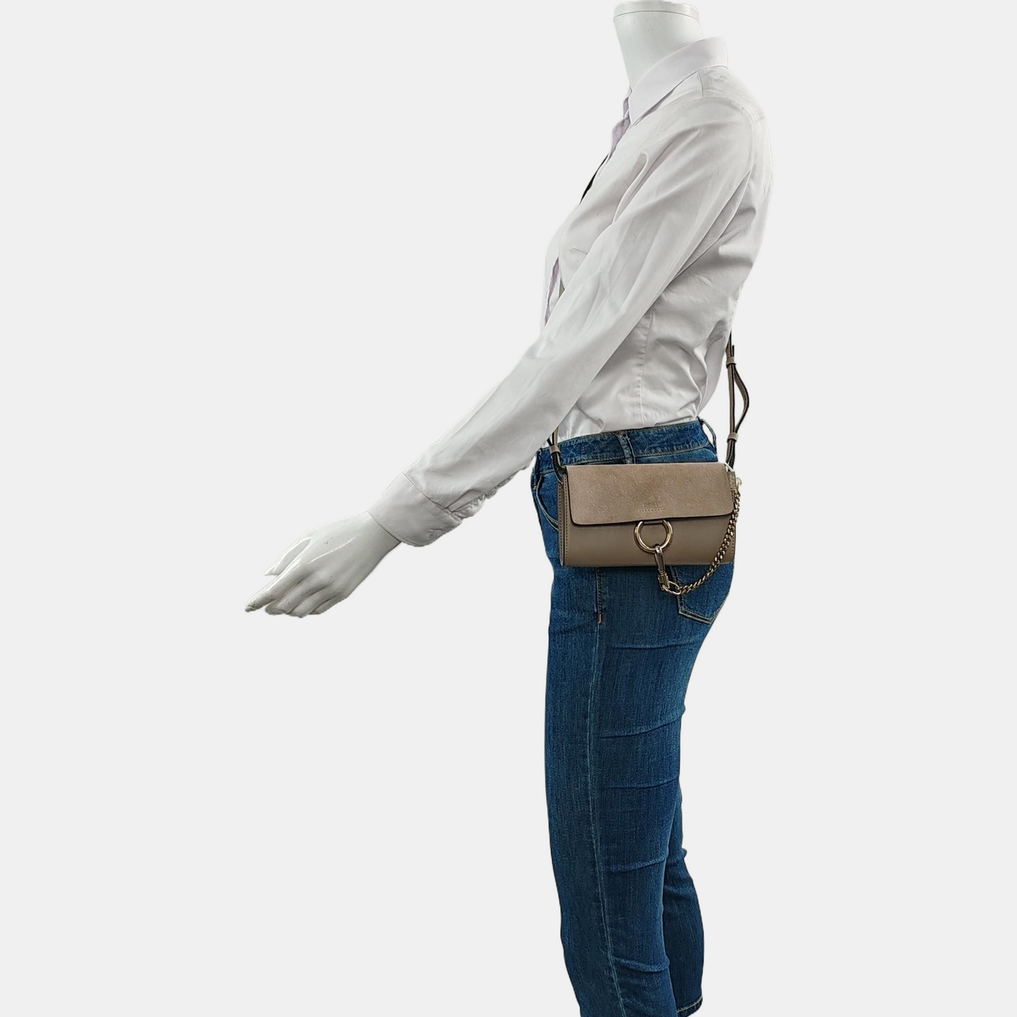 Chloé Faye Gray Cowhide Crossbody Single Shoulder Bag Golden Silver Hardware Removable shoulder strap-(SKU)-959793596