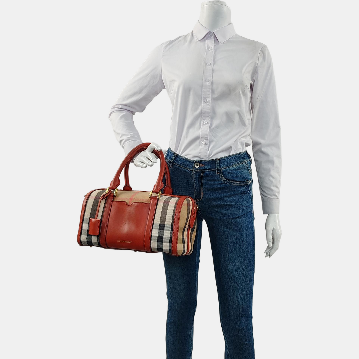BURBERRY Alchester Red Canvas Handbag Golden hardware-(SKU)-959788155