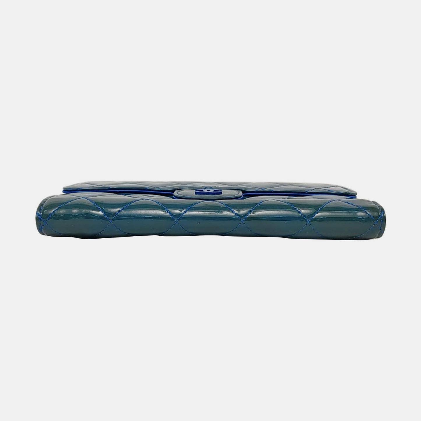 CHANEL CLASSIC FLAP Blue patent leather diamond-pattern wallet Silver and Blue Hardware 16nan-(SKU)-949495187