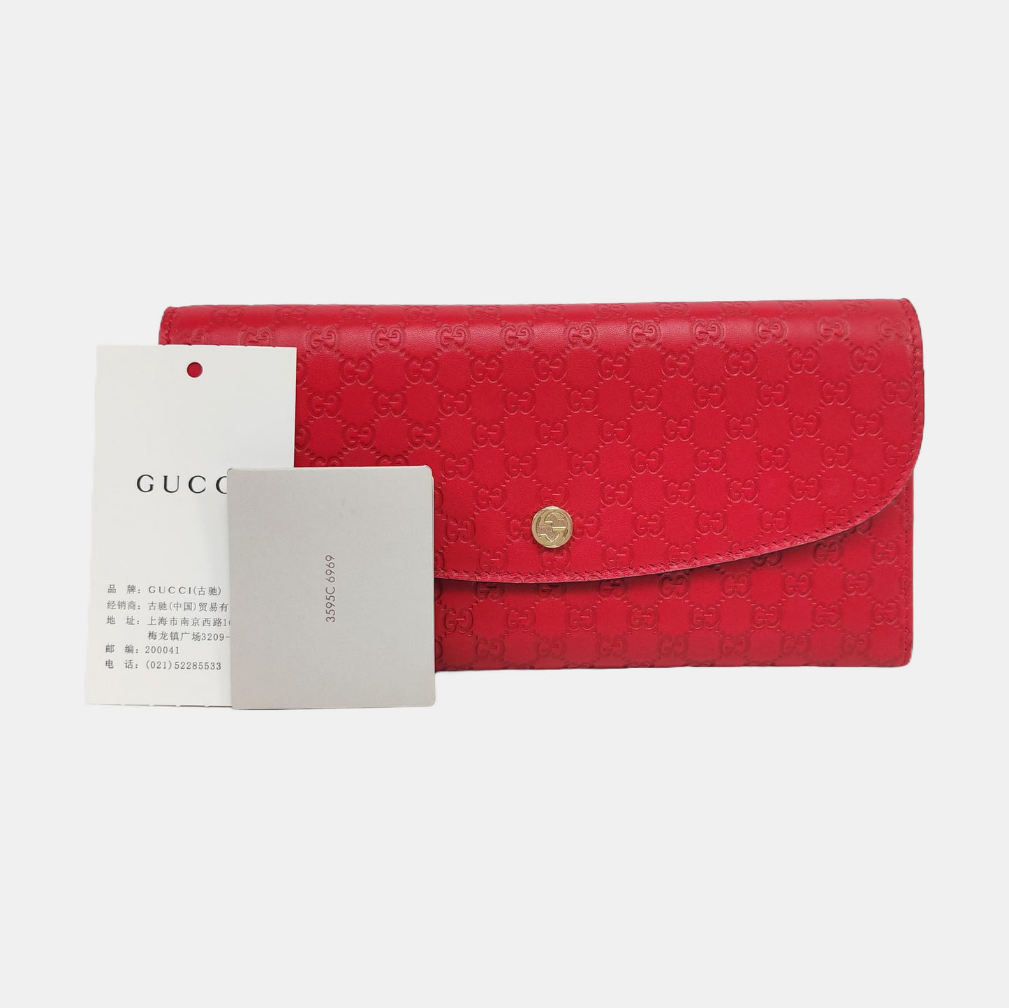 GUCCI Red Cowhide Monogrammed Embossed Wallet Golden hardware-(SKU)-959925038