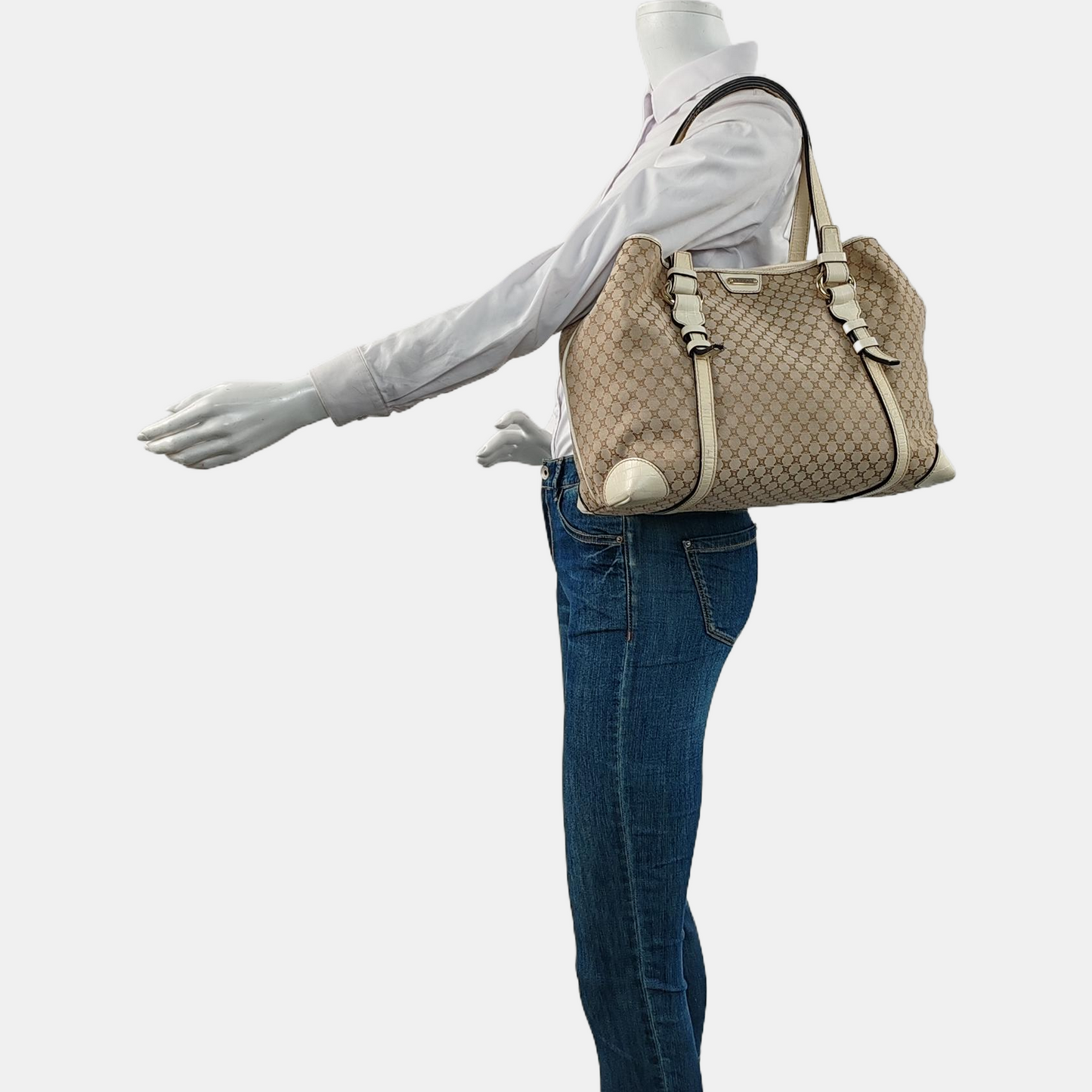 CELINE Brown Canvas Triumph Monogram Single Shoulder Bag Tote Bag Golden hardware-(SKU)-959689180