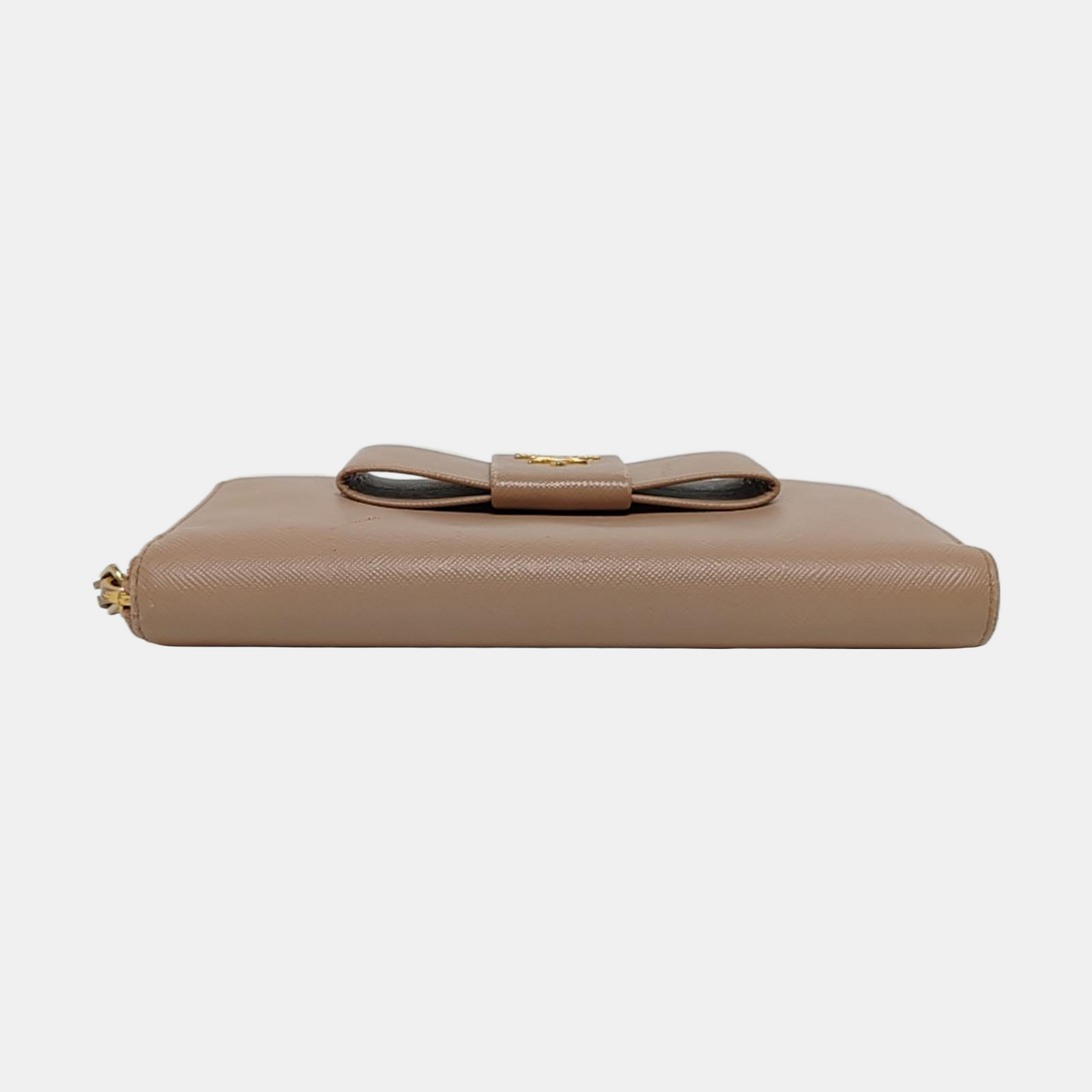 PRADA Fiocco Bow Nude Pink Cowhide Crosshatch Wallet Golden hardware-(SKU)-959793170