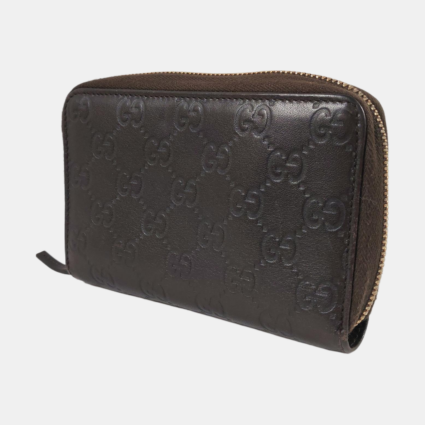GUCCI Dark Brown Cowhide Monogrammed Texture Wallet Golden hardware-(SKU)-959715044