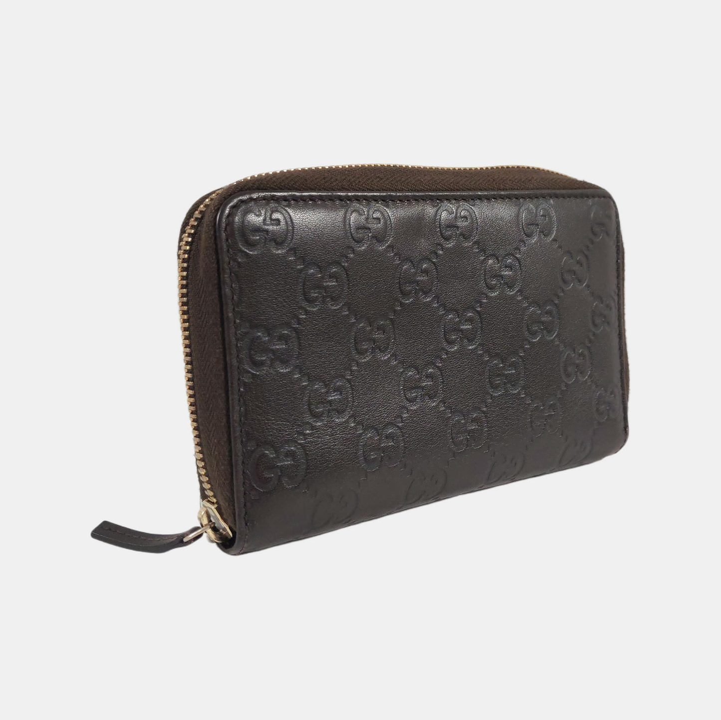 GUCCI Dark Brown Cowhide Monogrammed Texture Wallet Golden hardware-(SKU)-959715044