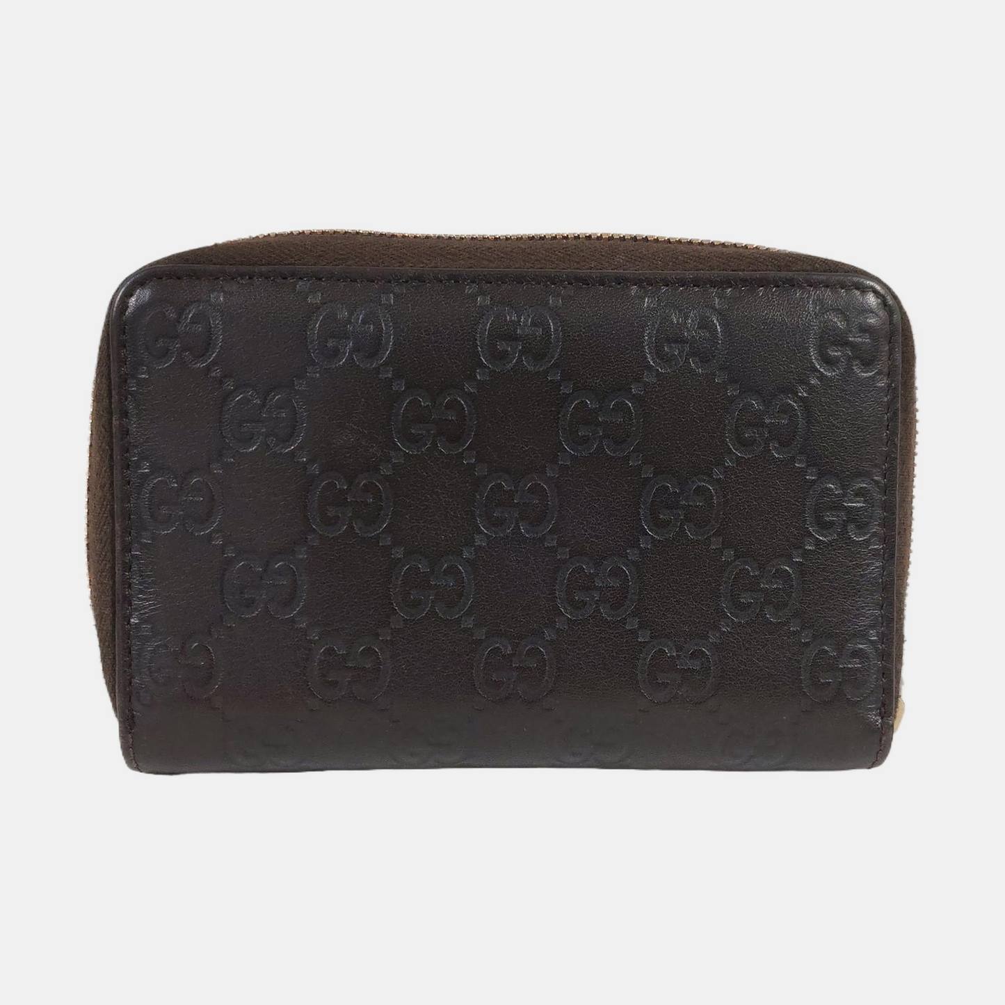 GUCCI Dark Brown Cowhide Monogrammed Texture Wallet Golden hardware-(SKU)-959715044