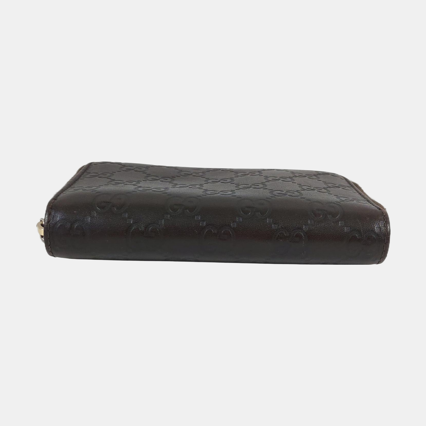 GUCCI Dark Brown Cowhide Monogrammed Texture Wallet Golden hardware-(SKU)-959715044