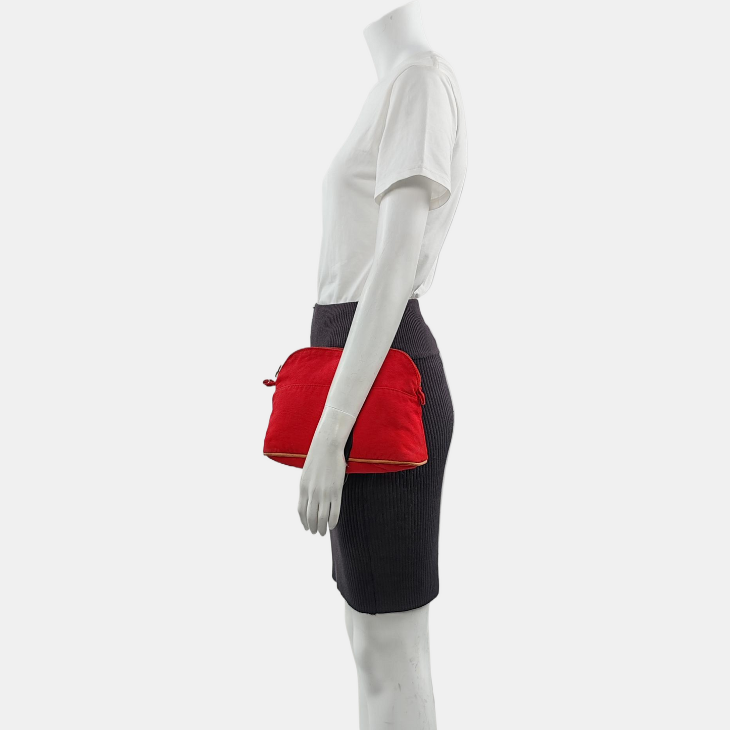 HERMÈS Bolide Medium size Flag Red Canvas Embroidered Handbag Golden hardware-(SKU)-959737695