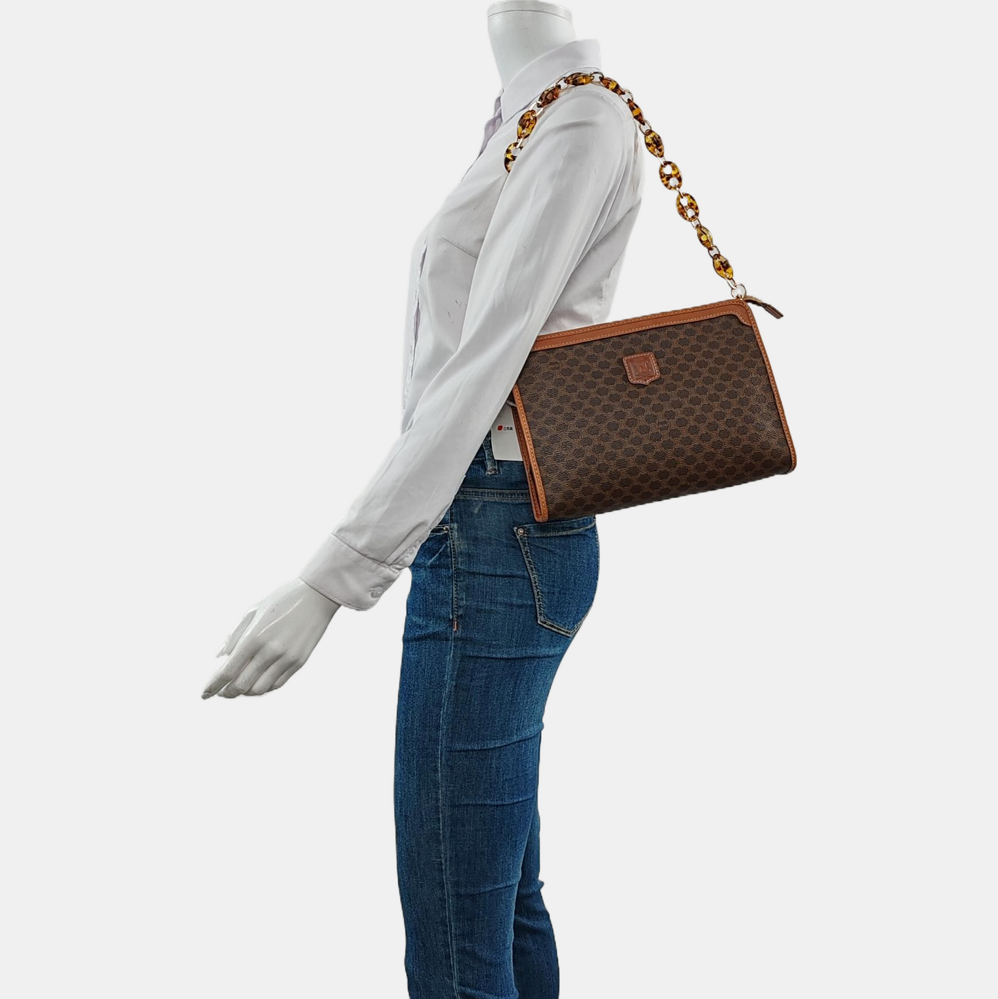 CELINE MACADAM CLUTCHES Brown Coated Canvas Triumph Single Shoulder Bag Handbag Golden hardware-(SKU)-959775760