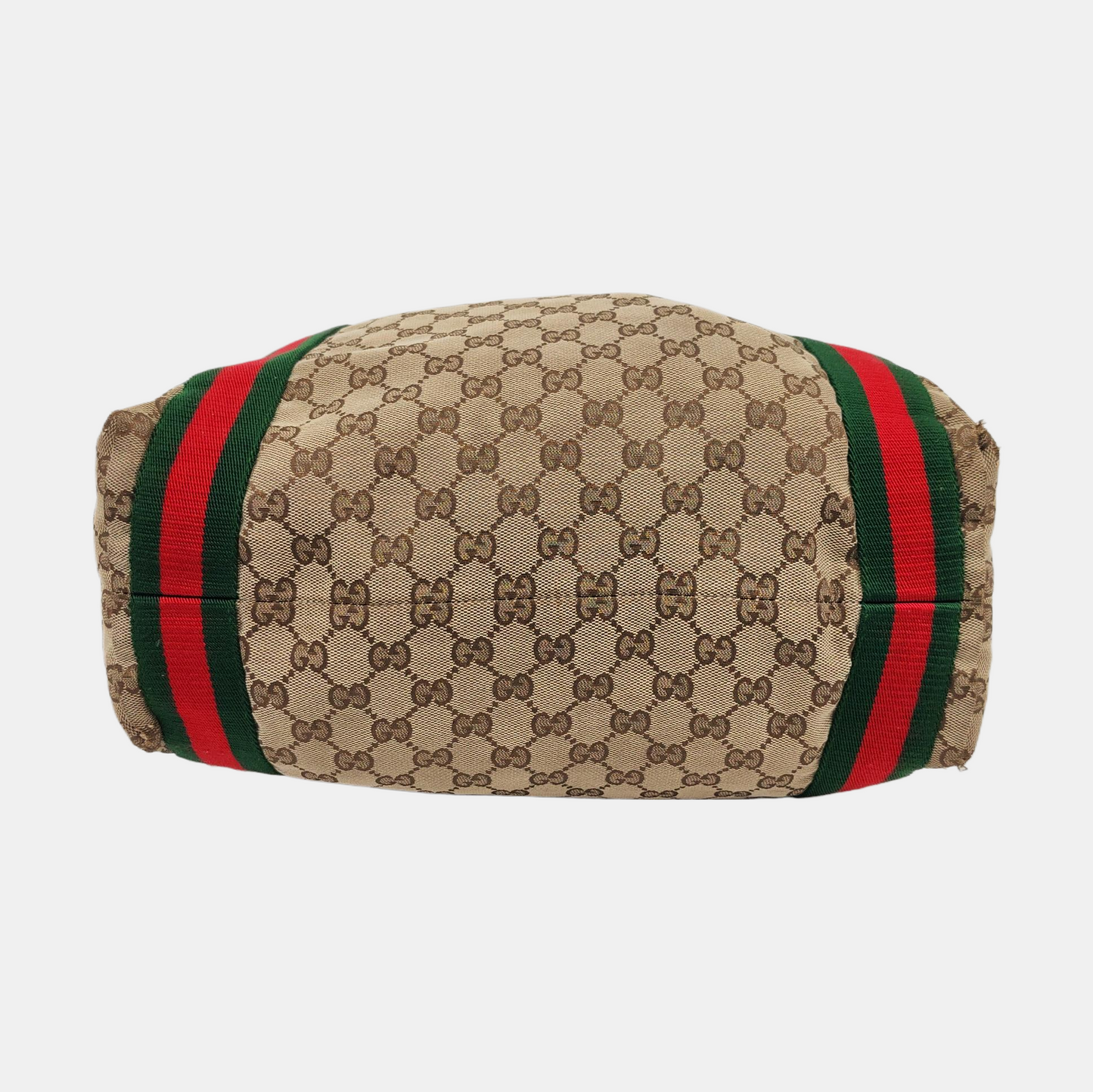 GUCCI Diaper Brown Canvas Monogrammed Striped Webbing Handbag Shoulder Bag-(SKU)-960138854