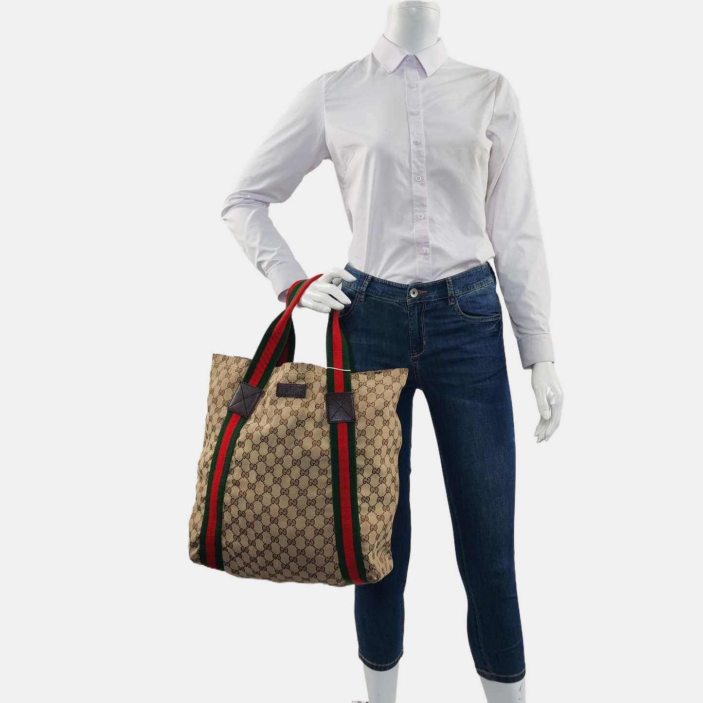 GUCCI Diaper Brown Canvas Monogrammed Striped Webbing Handbag Shoulder Bag-(SKU)-960138854