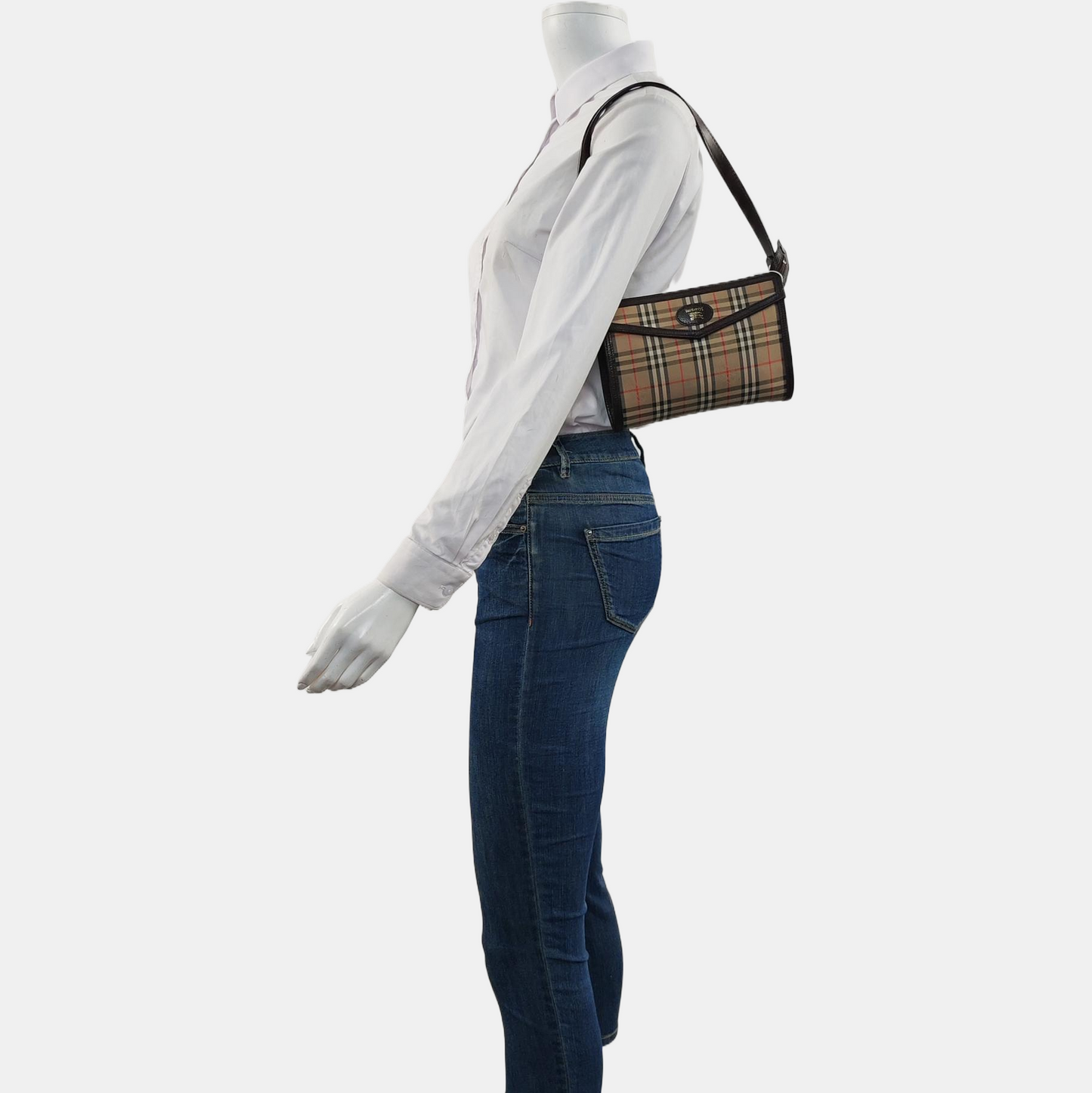 BURBERRY Khaki Canvas Battle Horse Checkered Clutch Single Shoulder Bag Crossbody-(SKU)-959987816