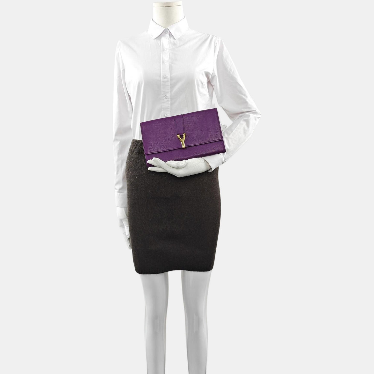 YSL CHYC Y LIGNE Purple Cowhide Embossed Clutch Golden hardware-(SKU)-959946946