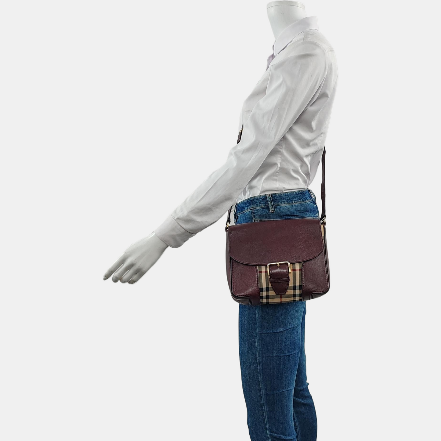 BURBERRY Burgundy cowhide crossbody single shoulder bag Golden hardware-(SKU)-959938783