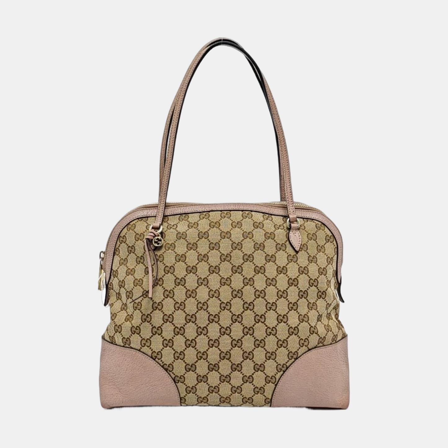 GUCCI Bree Khaki Canvas Monogram Tote Bag Single Shoulder Bag Golden hardware-(SKU)-959592766