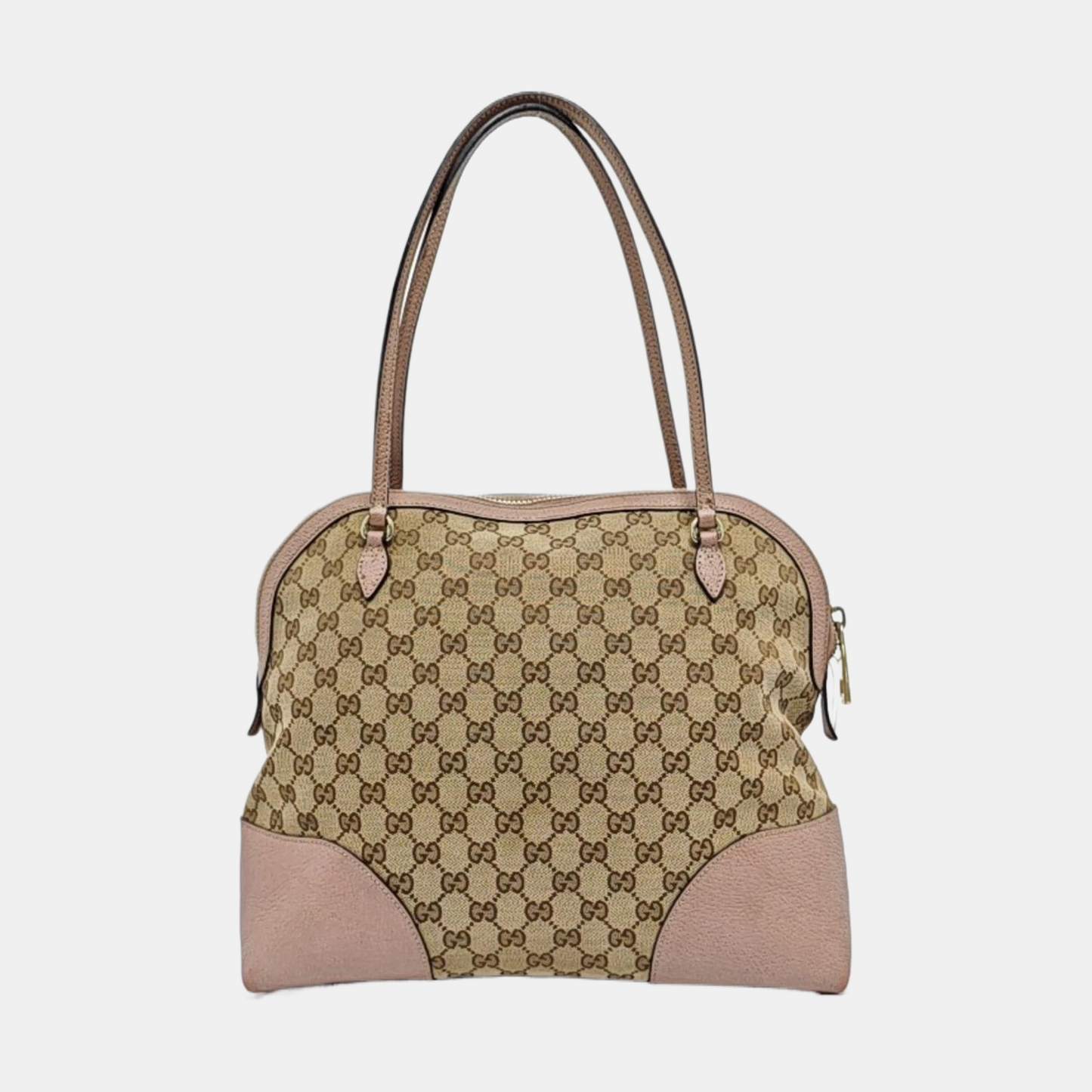 GUCCI Bree Khaki Canvas Monogram Tote Bag Single Shoulder Bag Golden hardware-(SKU)-959592766