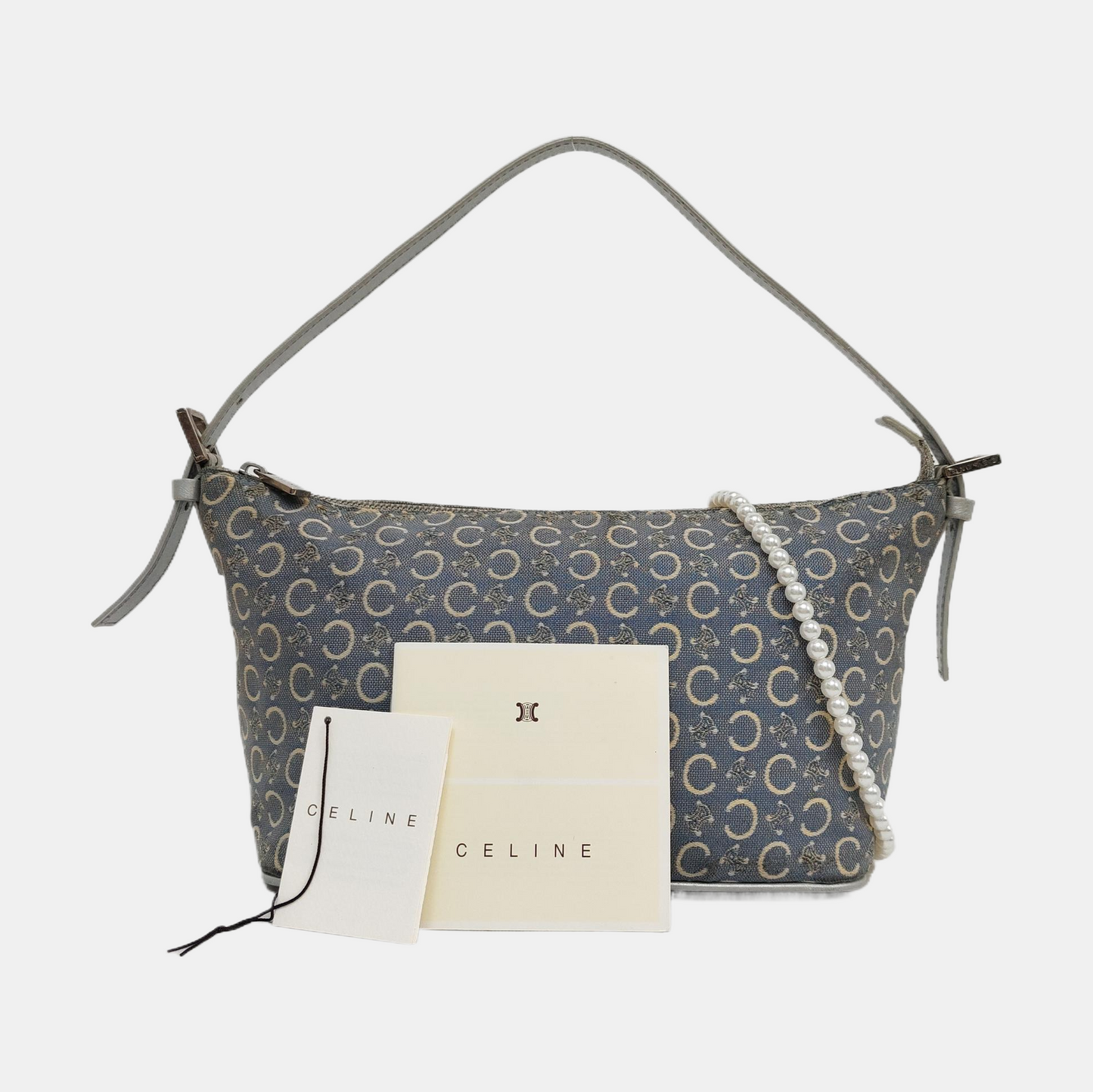 CELINE Light blue canvas triumph handbag Silver Hardware Removable shoulder strap-(SKU)-959238155