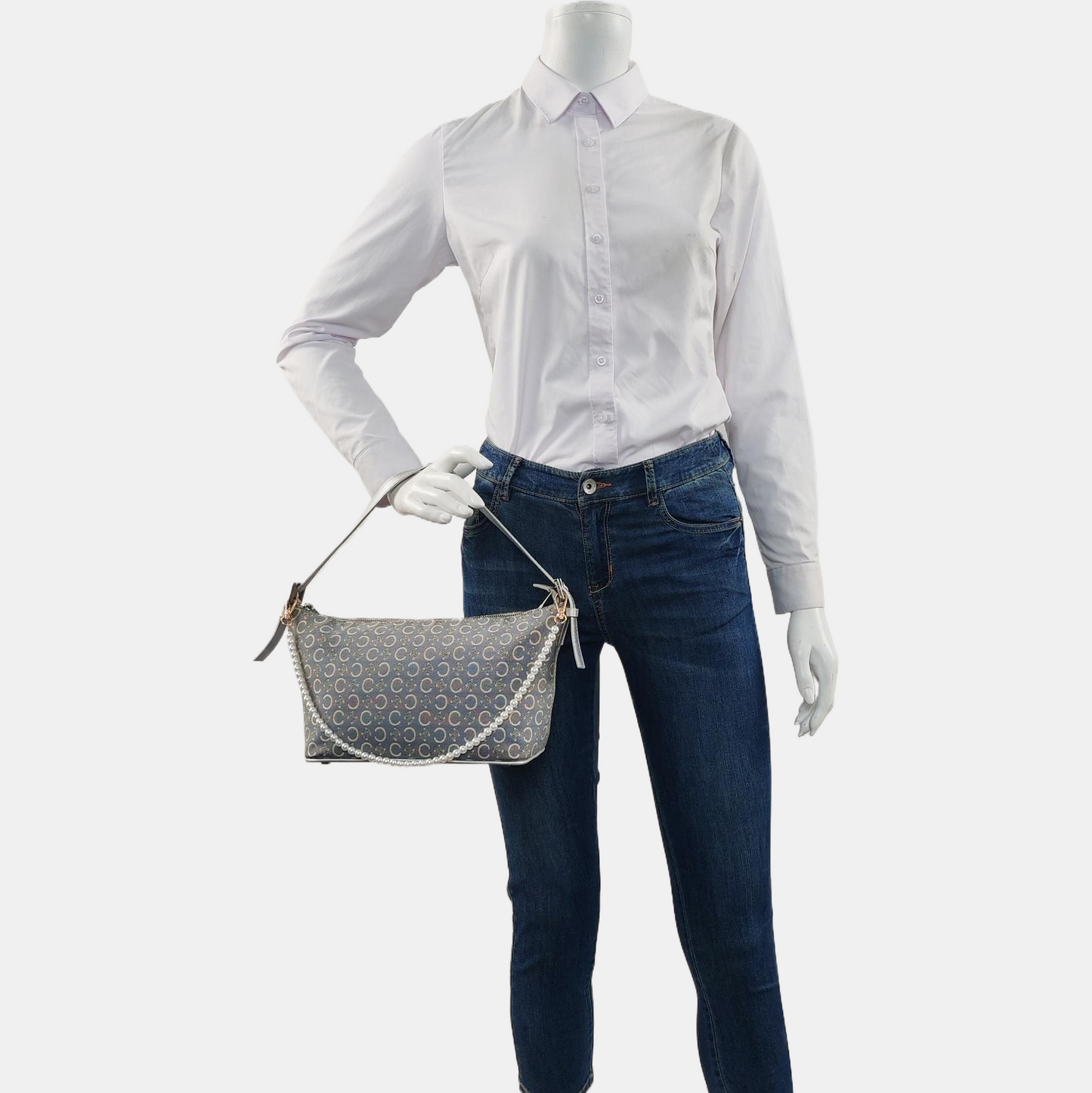CELINE Light blue canvas triumph handbag Silver Hardware Removable shoulder strap-(SKU)-959238155
