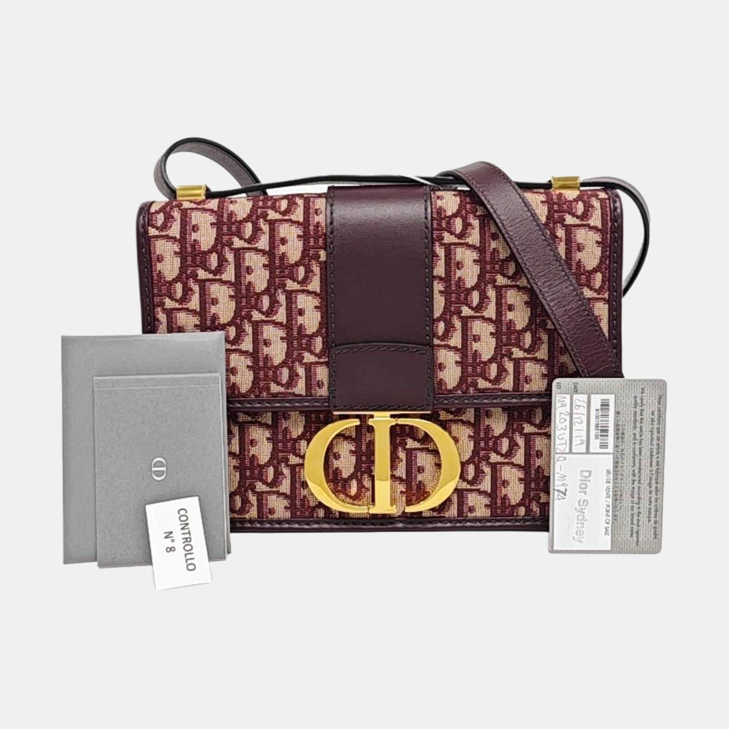 DIOR 30 Montaigne Red Canvas Monogram Montaigne Bag Single Shoulder Bag Gold Hardware Removable Strap-(SKU)-959967300