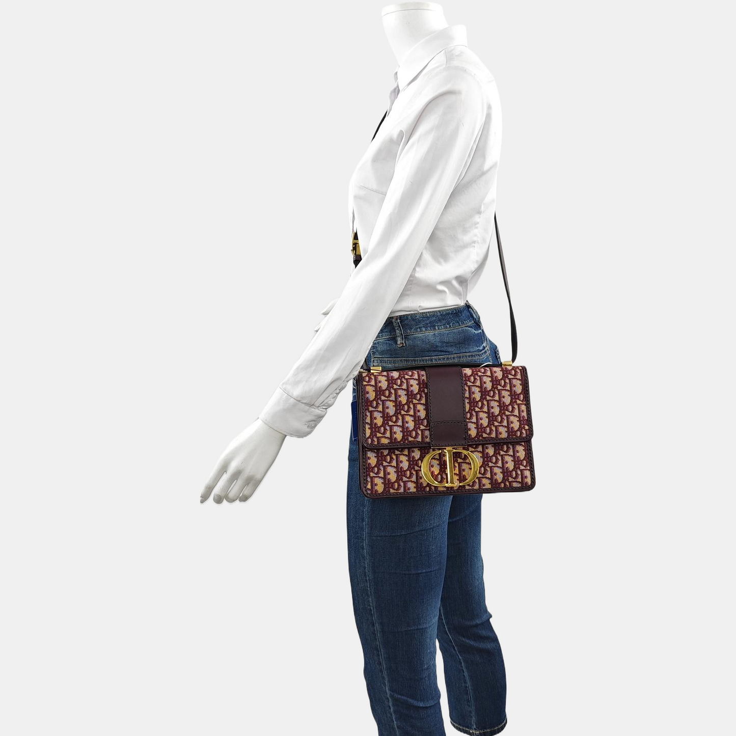 DIOR 30 Montaigne Red Canvas Monogram Montaigne Bag Single Shoulder Bag Gold Hardware Removable Strap-(SKU)-959967300