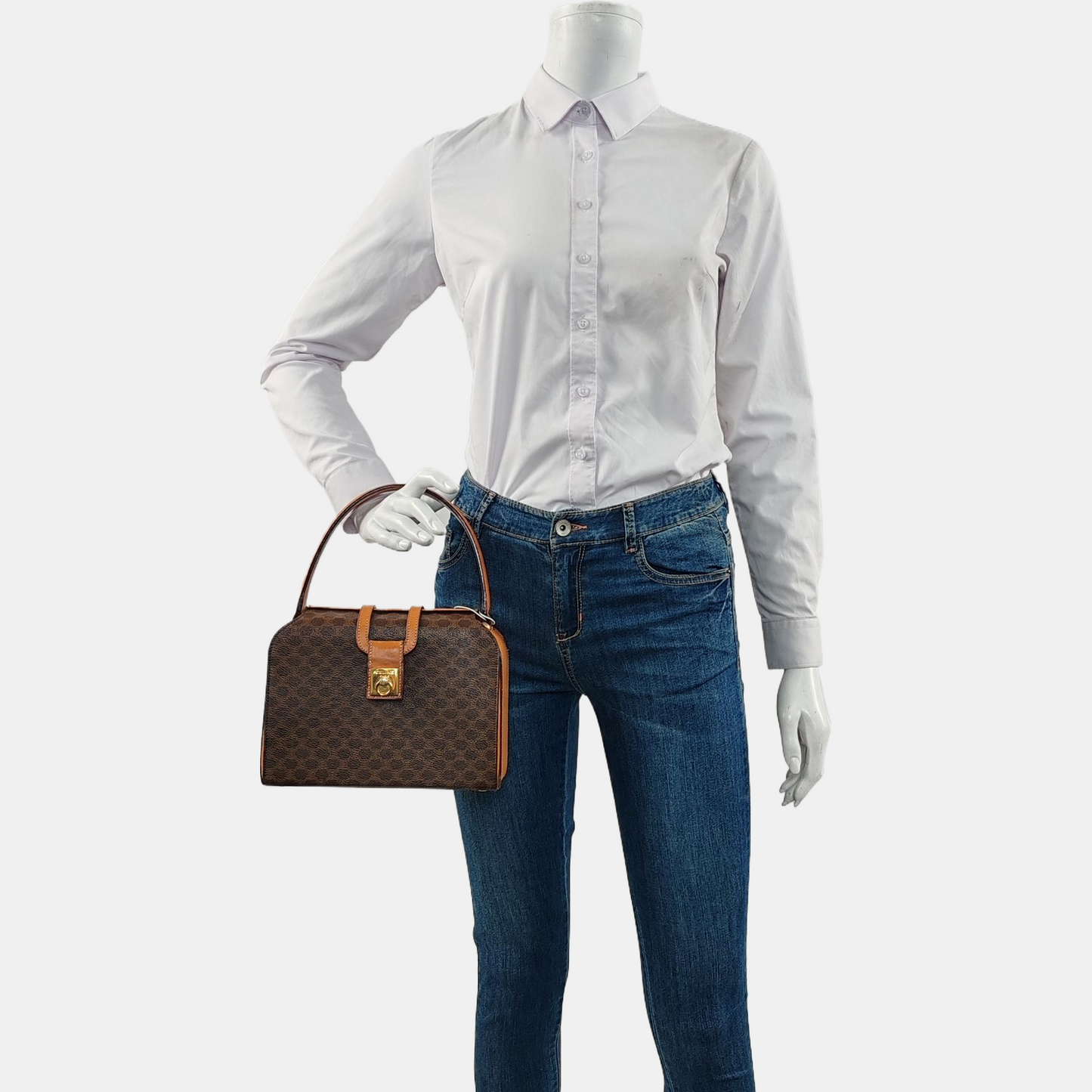 CELINE Brown Coated Canvas Triumph Tote Bag Golden hardware-(SKU)-959942823