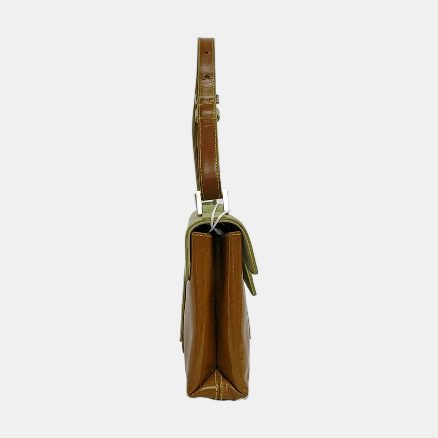 BVLGARI Yellow Green Patent Leather Handbag Single Shoulder Bag Silver Hardware Removable shoulder strap-(SKU)-960012647