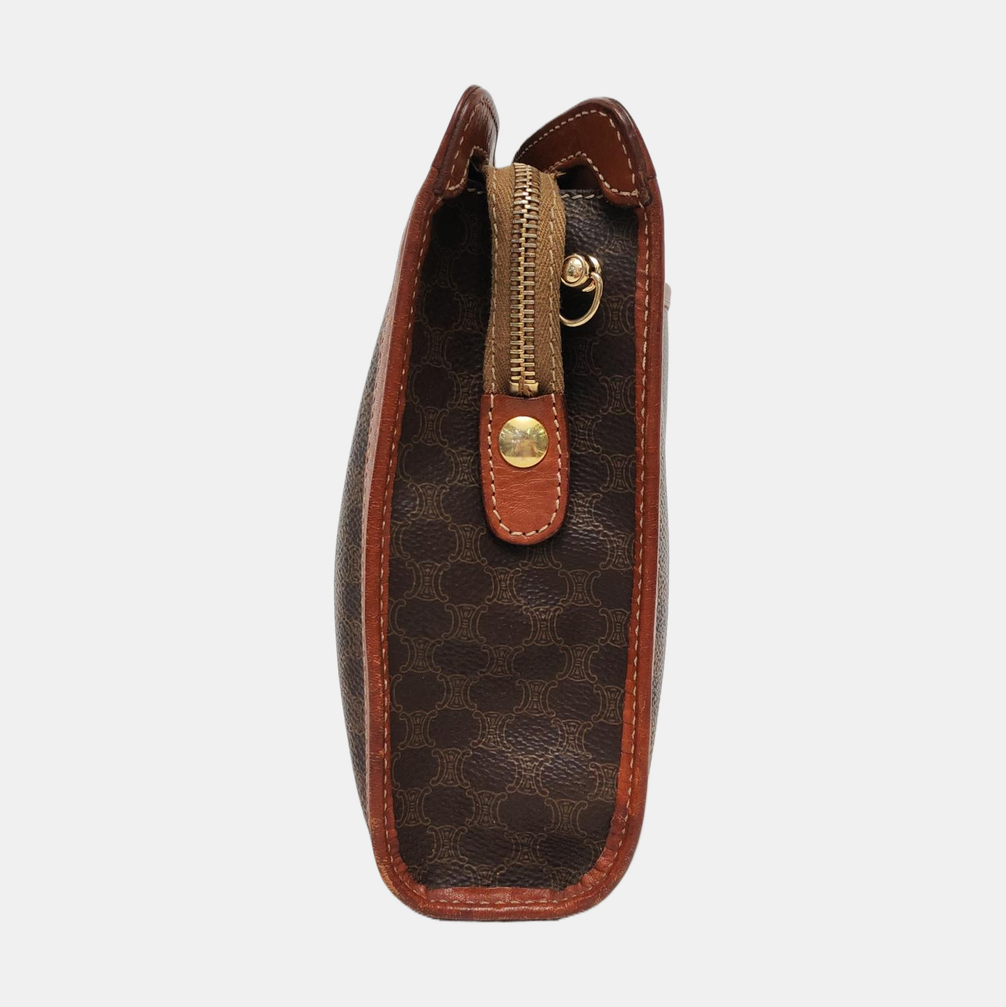 CELINE MACADAM CLUTCHES Dark Brown Coated Canvas Triumph Handbag Tote Bag Golden hardware-(SKU)-959810652