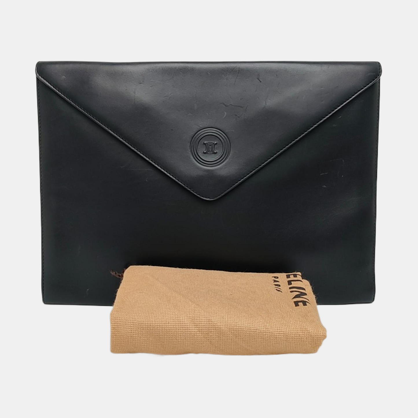 CELINE Black Leather Embossed Clutch Golden hardware-(SKU)-960199598