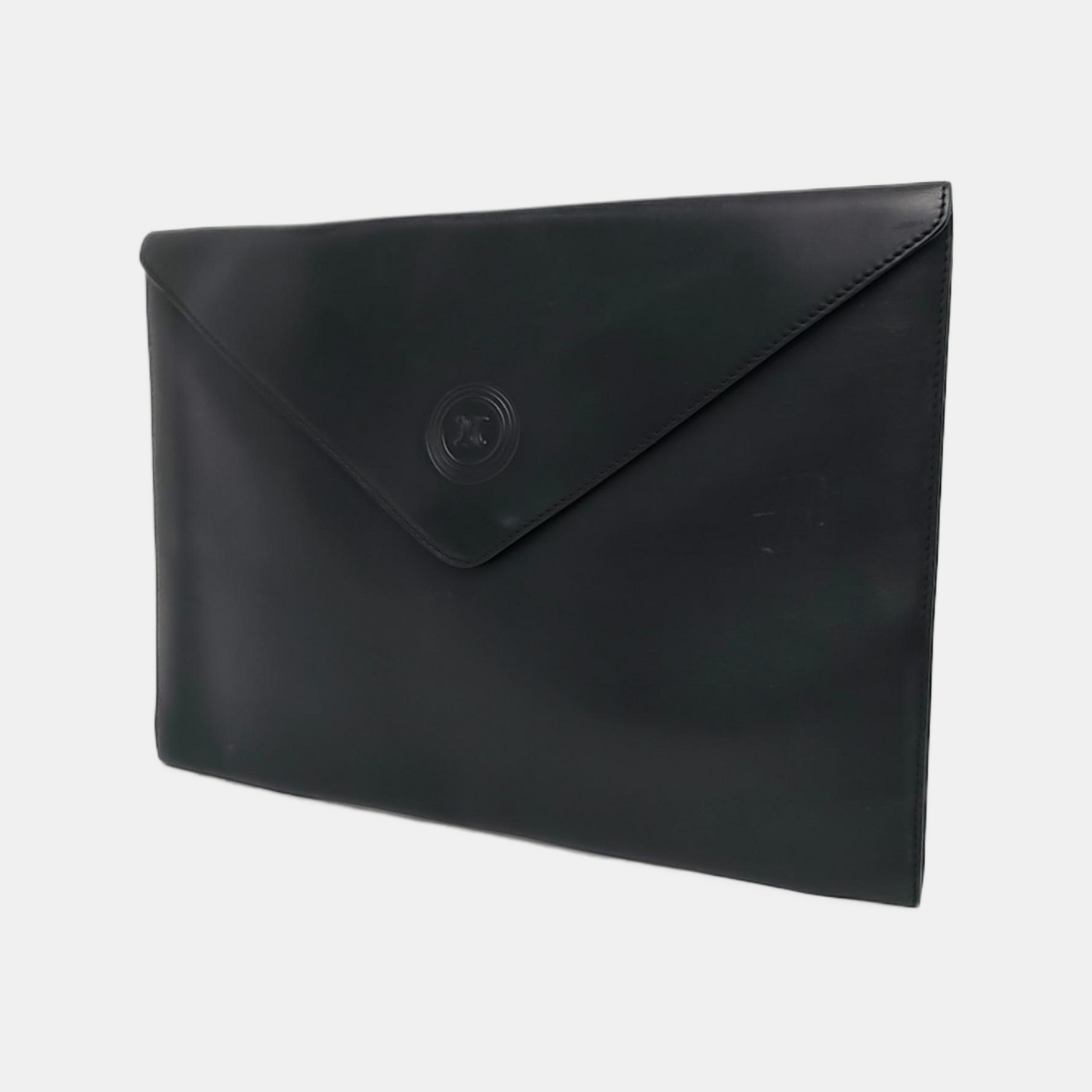 CELINE Black Leather Embossed Clutch Golden hardware-(SKU)-960199598