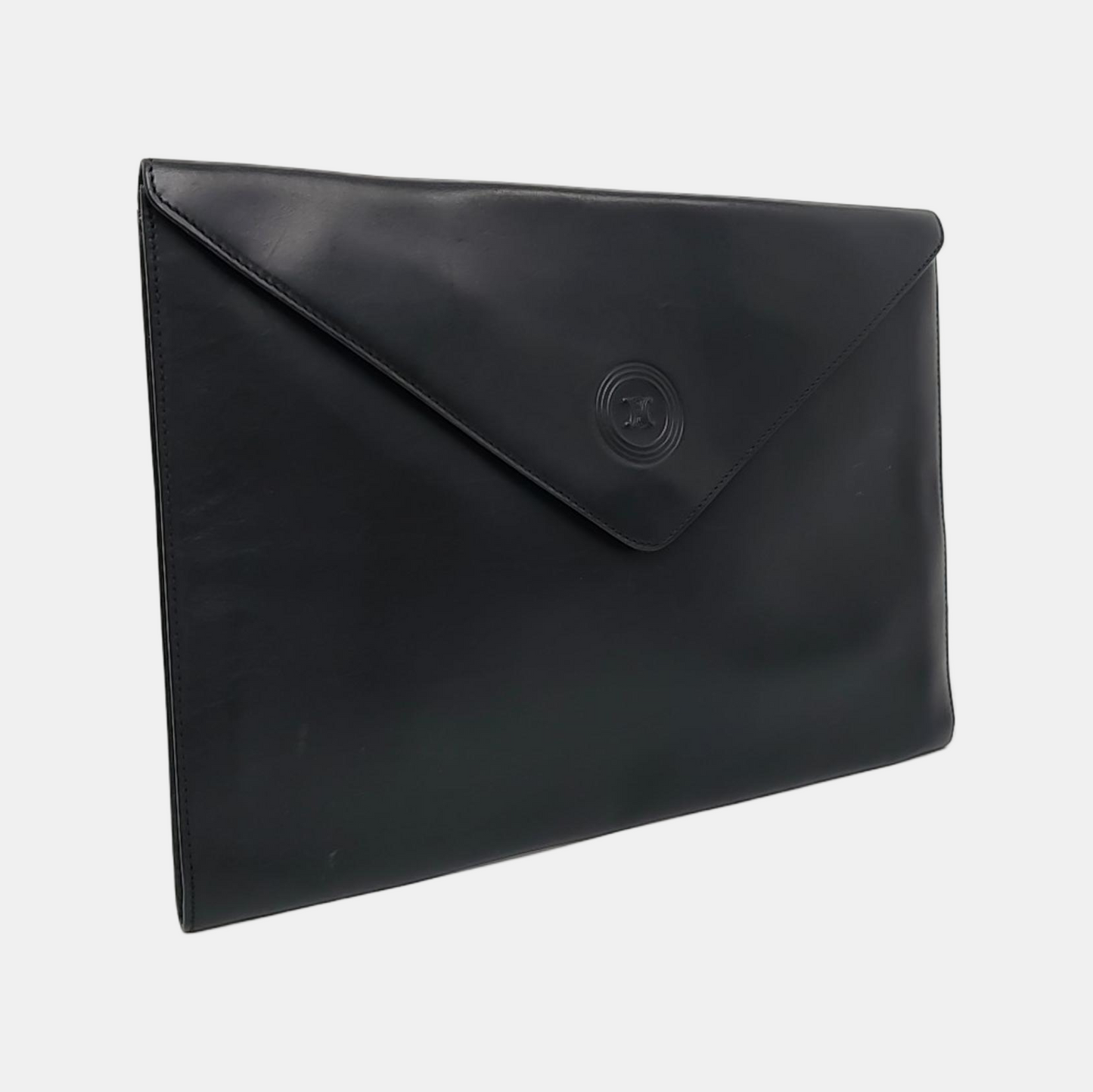 CELINE Black Leather Embossed Clutch Golden hardware-(SKU)-960199598