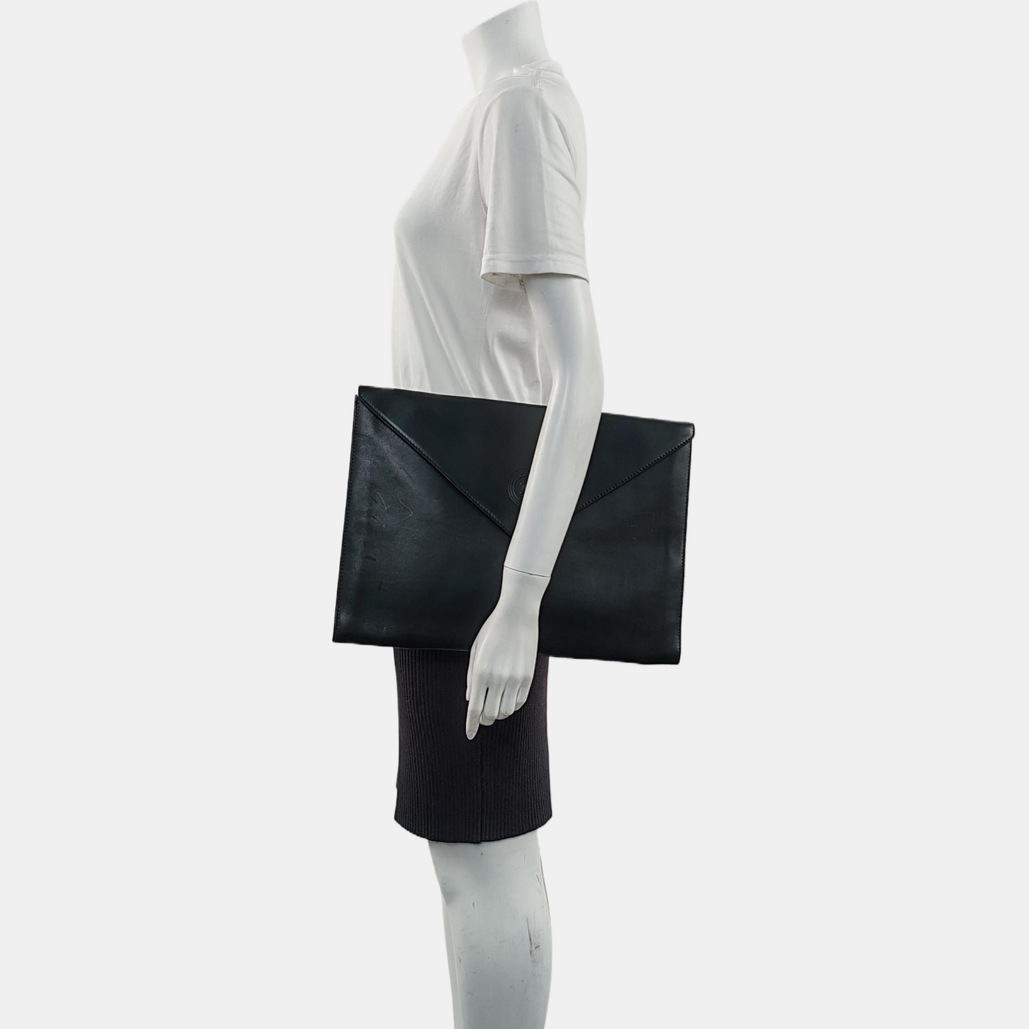 CELINE Black Leather Embossed Clutch Golden hardware-(SKU)-960199598