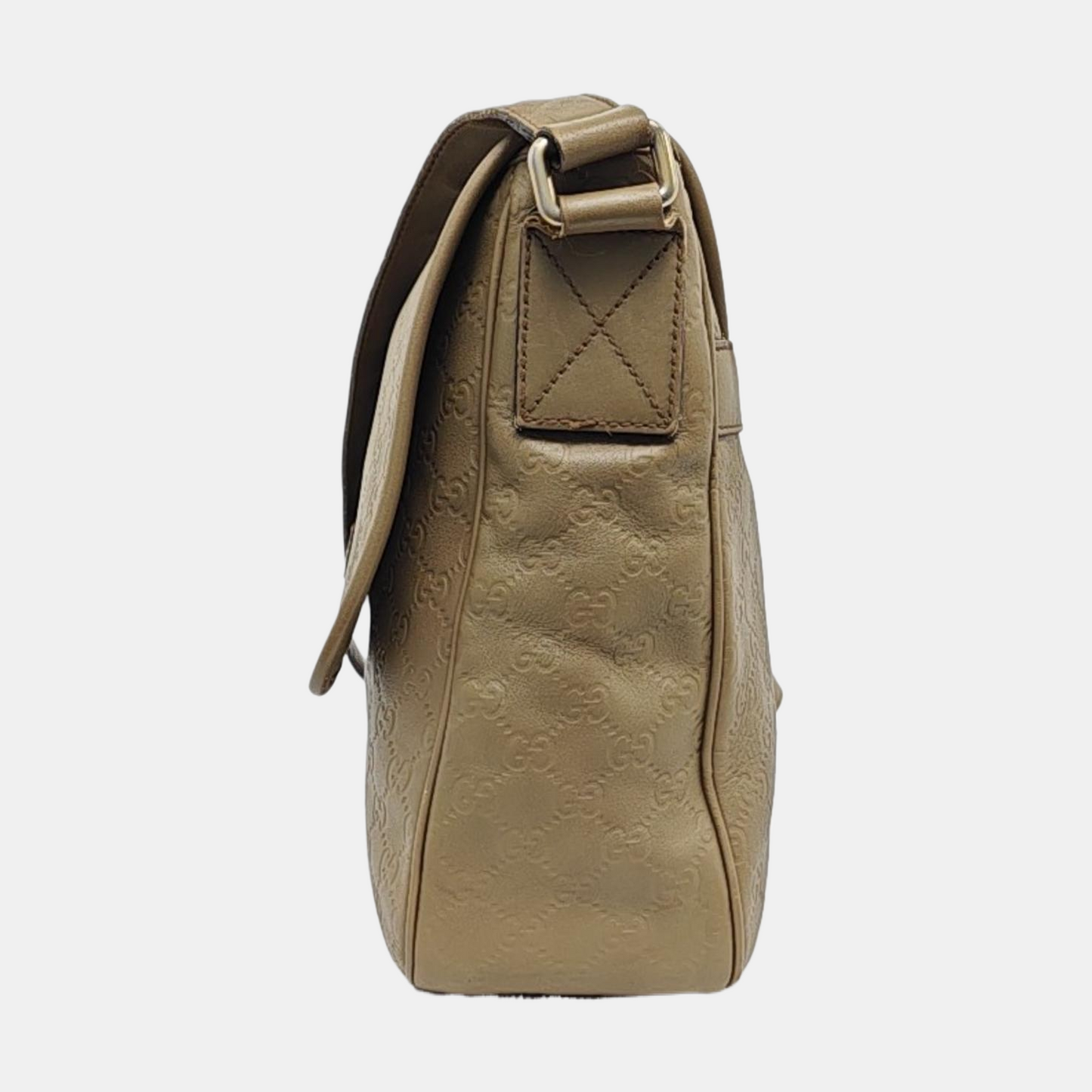 GUCCI Khaki Cowhide Monogrammed Stamped Crossbody Bag Golden hardware-(SKU)-960073647