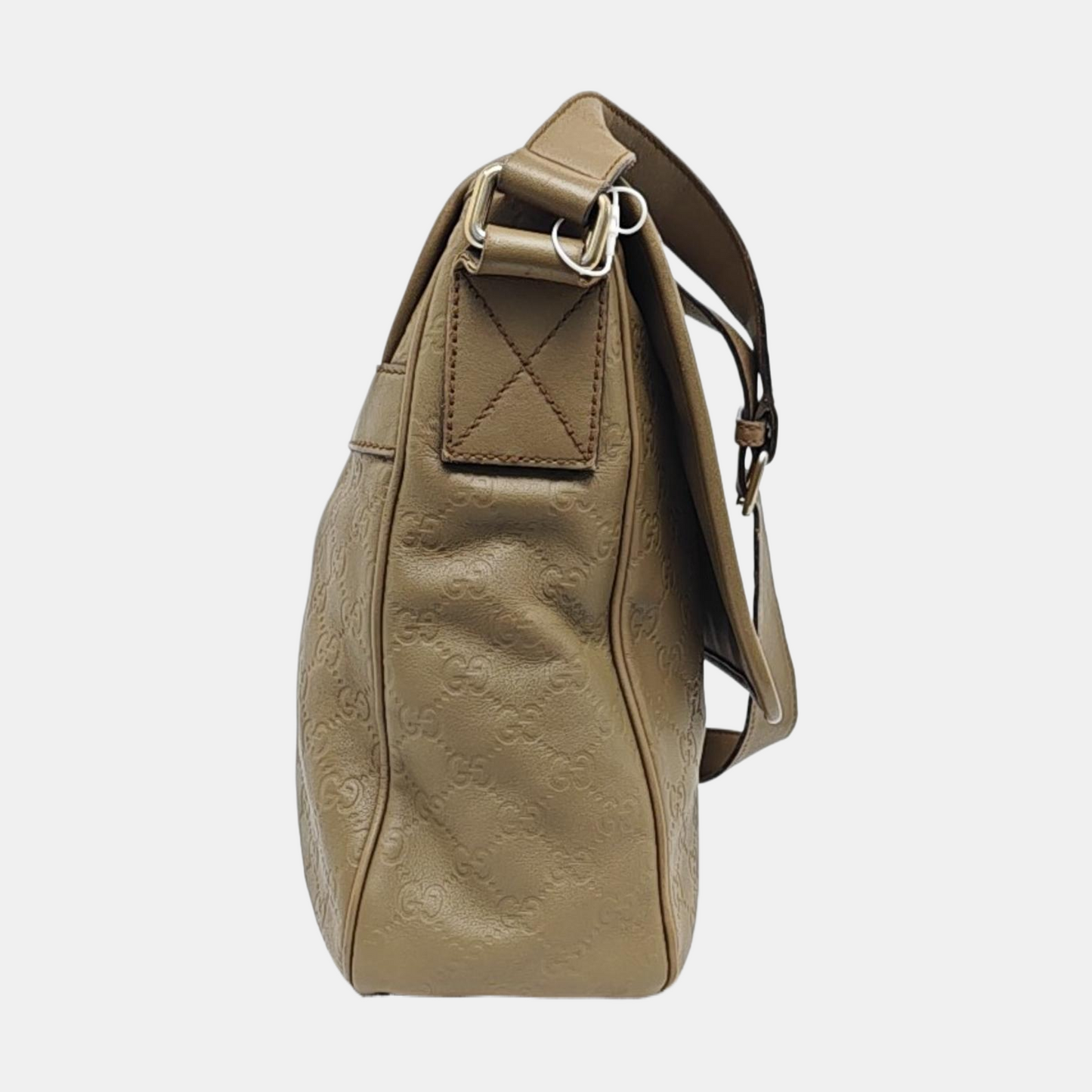 GUCCI Khaki Cowhide Monogrammed Stamped Crossbody Bag Golden hardware-(SKU)-960073647