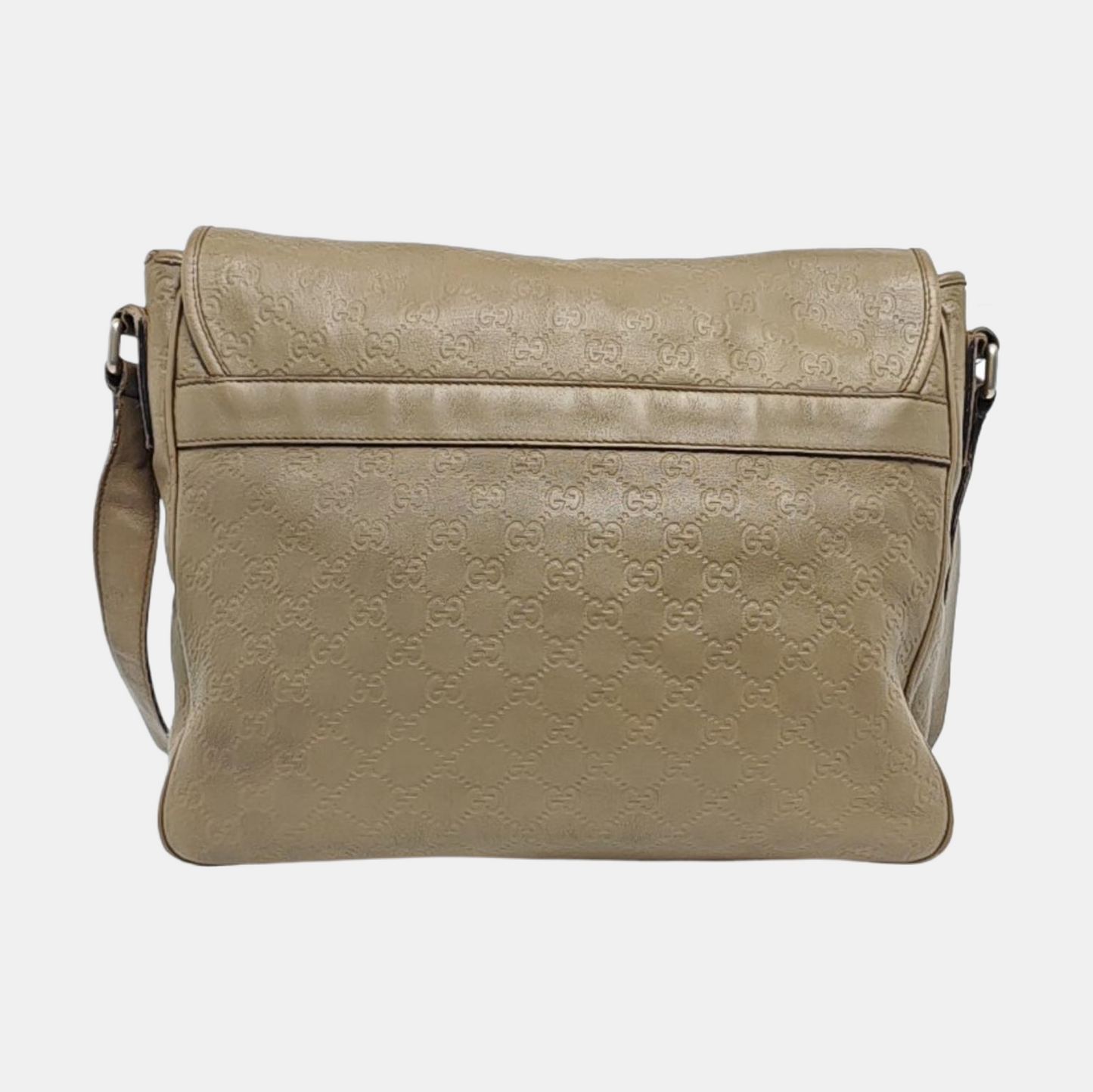 GUCCI Khaki Cowhide Monogrammed Stamped Crossbody Bag Golden hardware-(SKU)-960073647