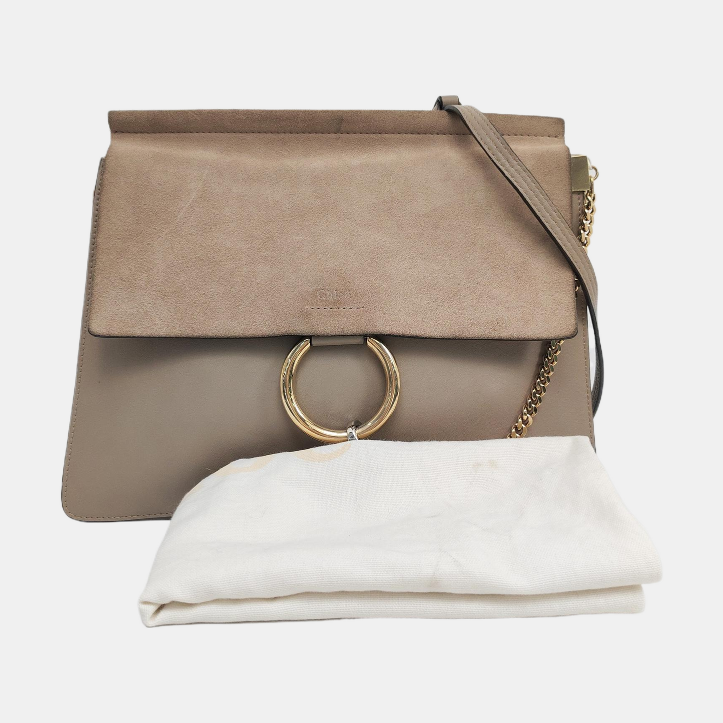 Chloé Faye Medium size Grey Cowhide Crossbody Bag Golden Silver Hardware Removable shoulder strap-(SKU)-960170857