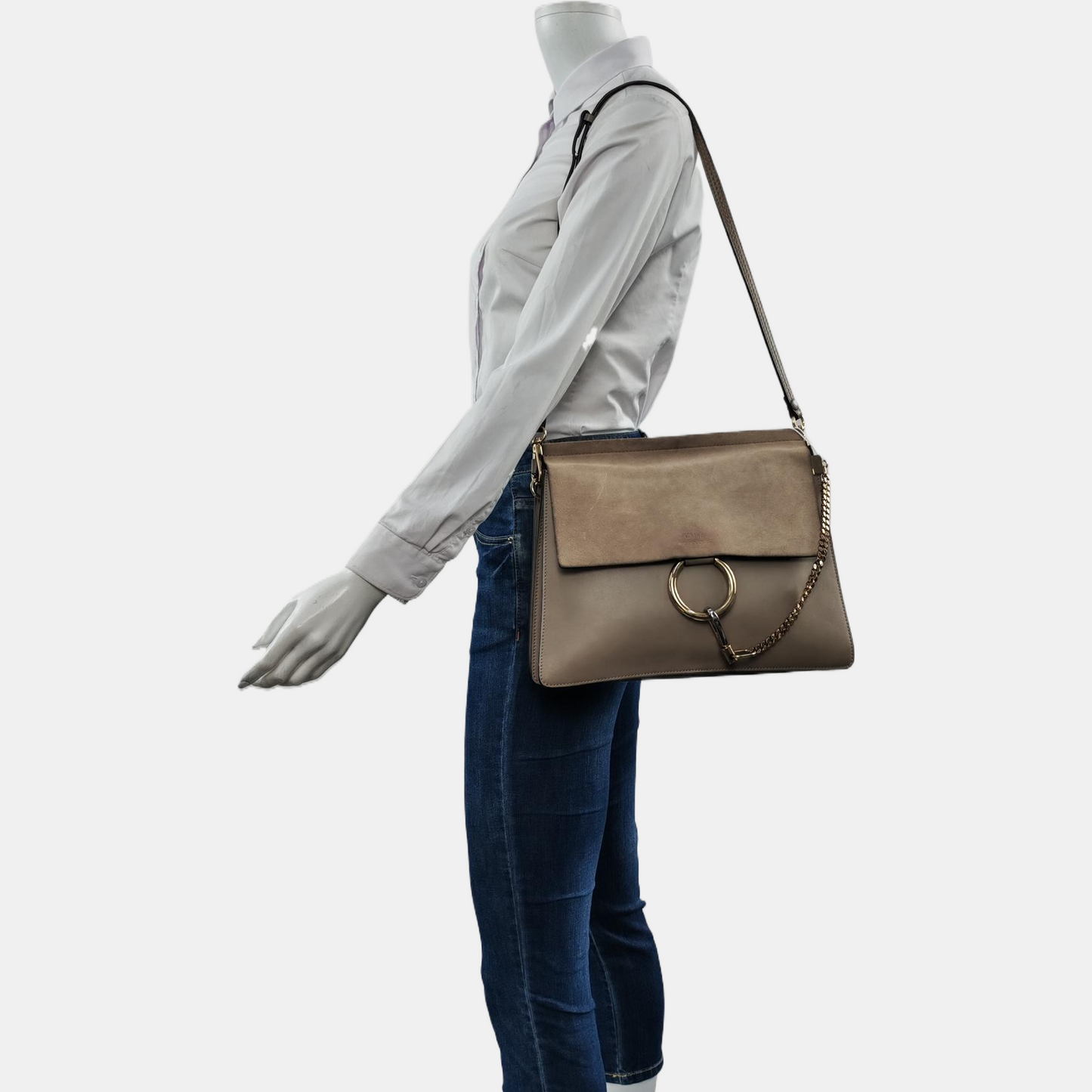 Chloé Faye Medium size Grey Cowhide Crossbody Bag Golden Silver Hardware Removable shoulder strap-(SKU)-960170857