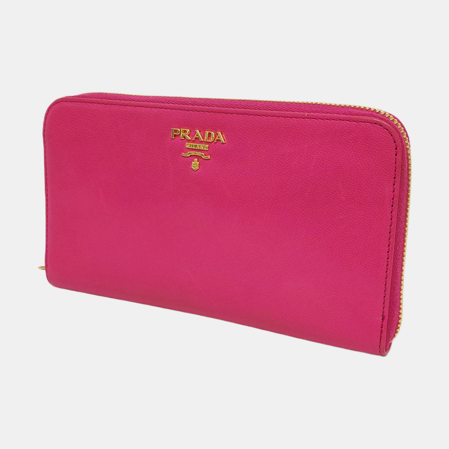 PRADA Fuchsia cowhide cross-grain wallet Golden hardware-(SKU)-960306626